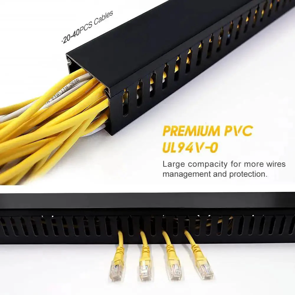 Open Slot Cable Management Kit With Upgraded Snap Structure Built For Big Cable Loads Cord Hider And Wire Cover For Under Desk Setups Home Office Factory Networking PC And TV Cables 4 Pack Black 23.6 x 1.97 x 1.97 Inches - Image 4