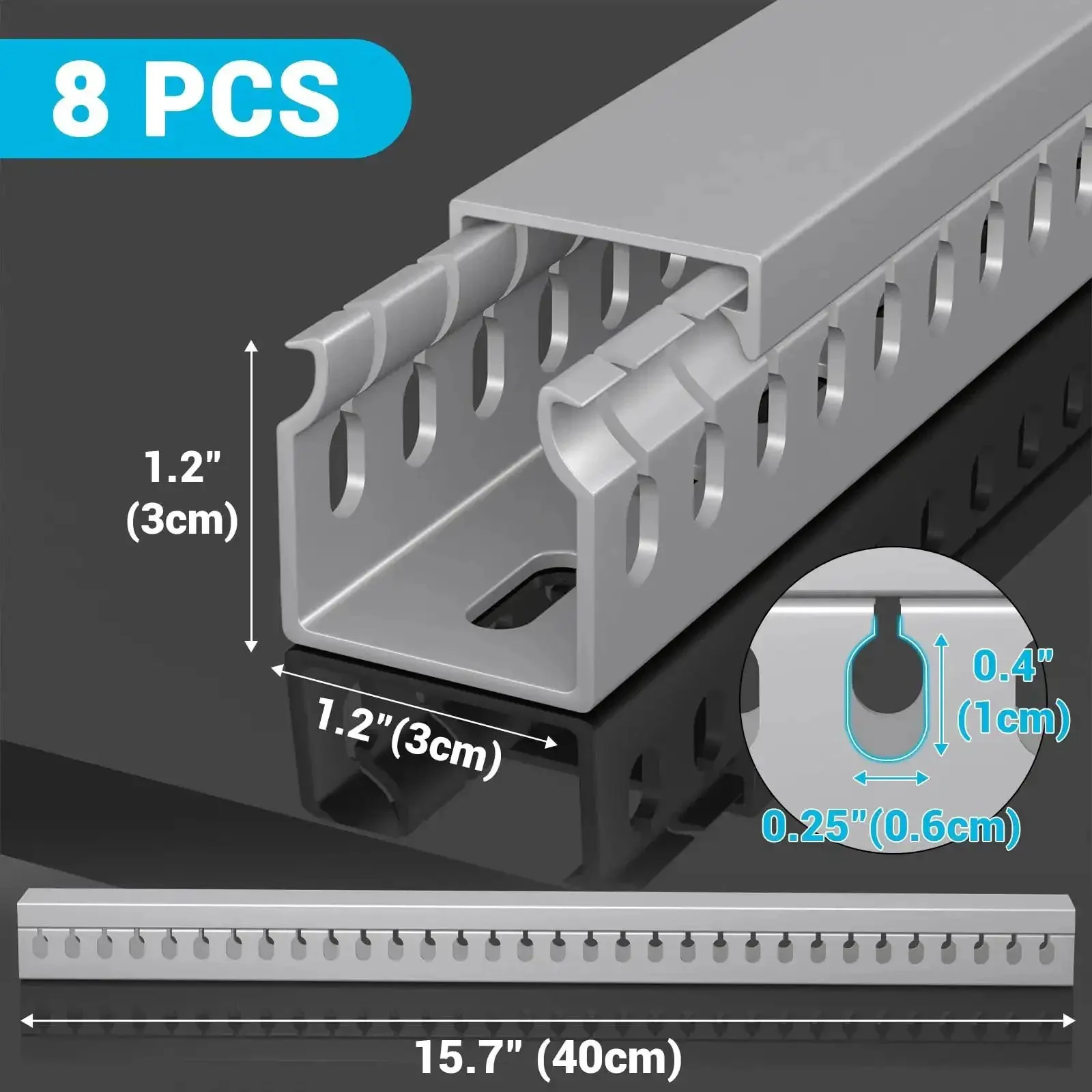 Open Slot Wire Duct Kit for Desk and Server Racks, 125.6 Inch Length, Eight Channel 15.7 Inch Lanes, Cable Raceway to Hide HDMI VGA Ethernet and Power Cables, Cat 5 and 6 Ready, Under Desk Wire Management, 8 Pack, Grey - Image 6