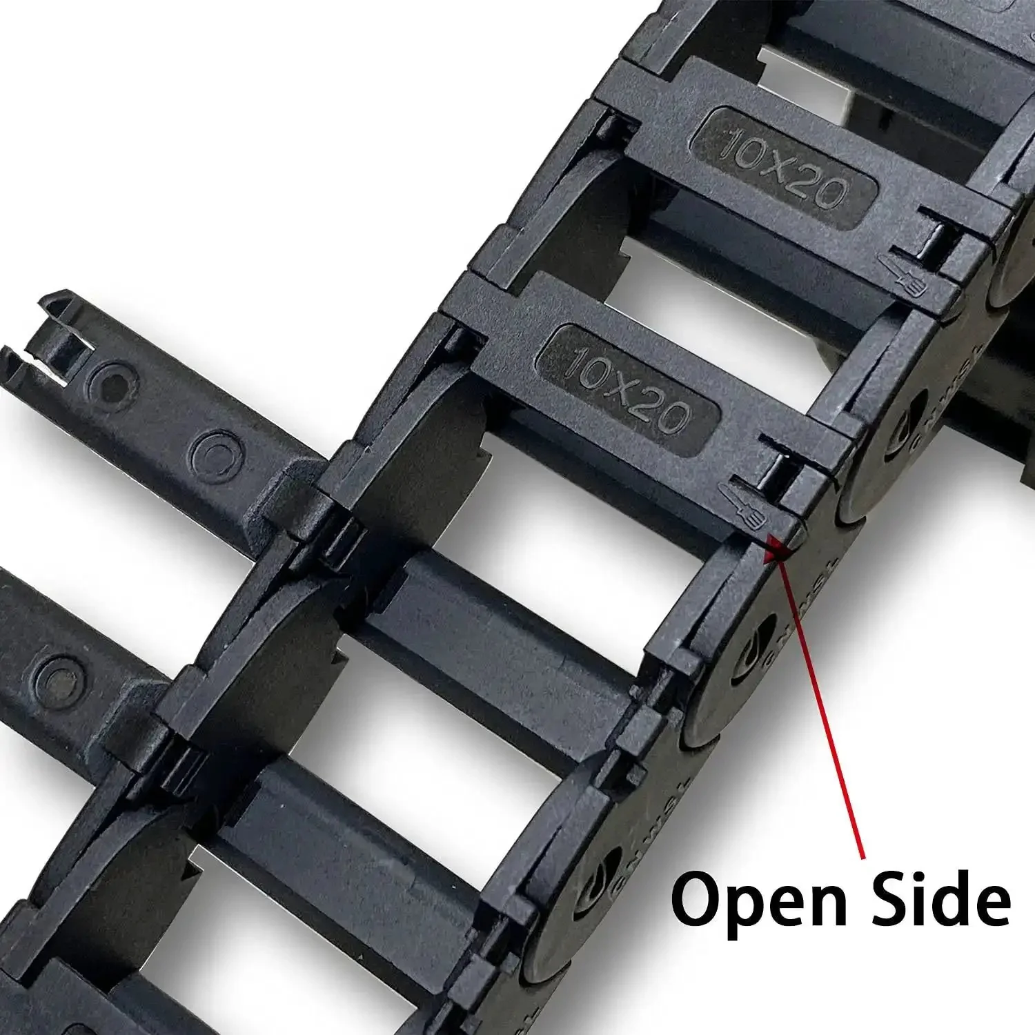 Open Type Drag Chain Cable Carrier 39.4 Inch for CNC Router Mill and 3D Printer, 2 Pack with R18 Internal 10x20mm and External 14.5x28mm, Includes 2 End Connectors, 1 Screwdriver, and 9 Screws Nylon PA66 - Image 3