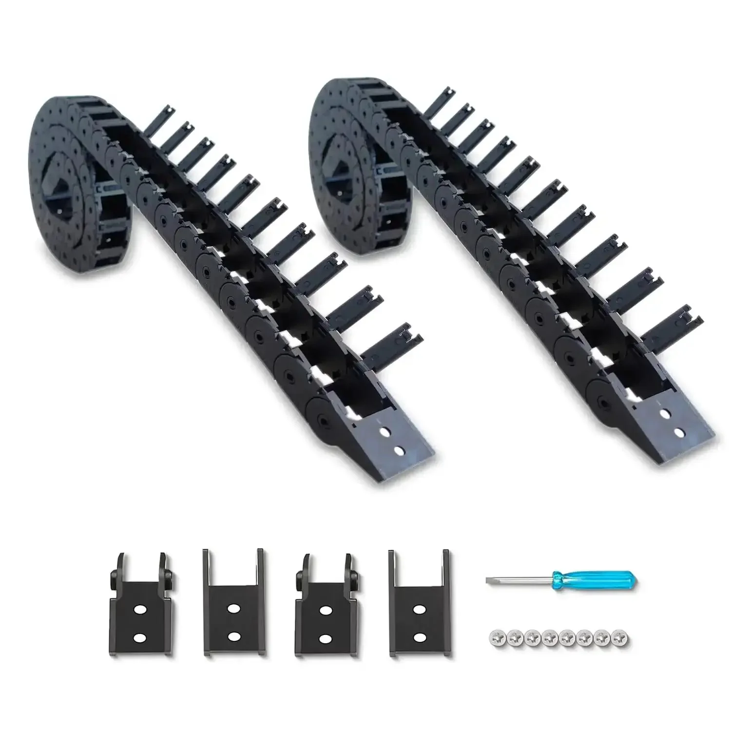 Open Type Drag Chain Cable Carrier 39.4 Inch For CNC Router Mill And 3D Printer With R28 Bend Radius Nylon PA66 1 Meter Length Includes Extra Two Pair End Connectors Screwdriver And 9 Screws