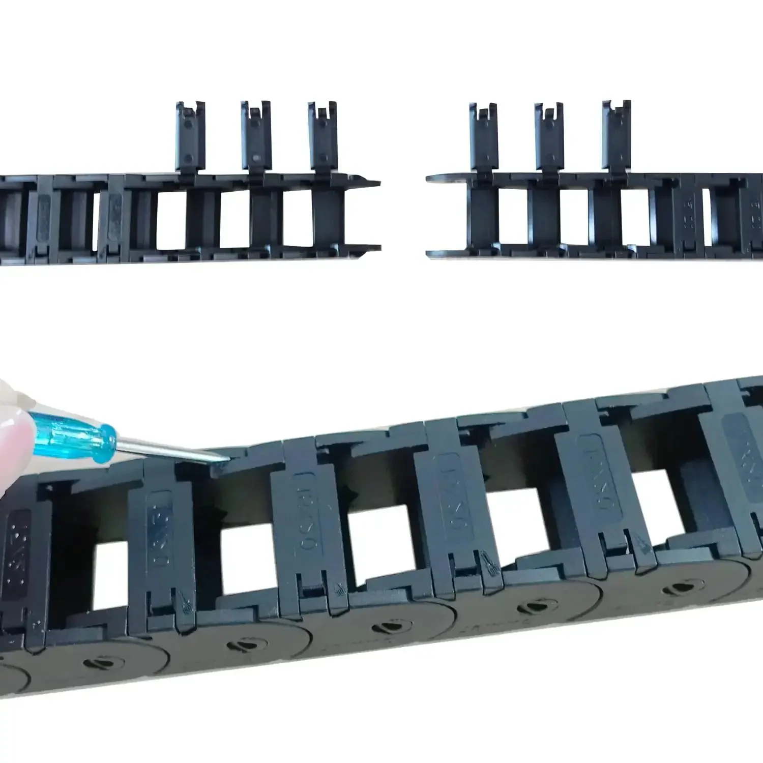 Open Type Drag Chain Cable Carrier 39.4 Inch For CNC Router Mill And 3D Printer With R28 Bend Radius Nylon PA66 1 Meter Length Includes Extra Two Pair End Connectors Screwdriver And 9 Screws - Image 4
