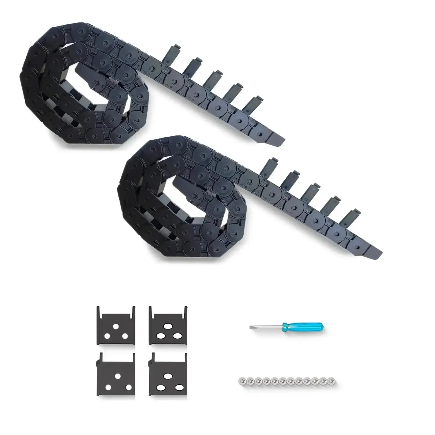 Open Type Drag Chain Cable Carrier For CNC Router Mill And 3D Printer 39.4 Inch Long R28 Bend Radius Nylon PA66 Material Includes Extra End Connectors 9 Screws And A Handy Screwdriver For Quick Mounting