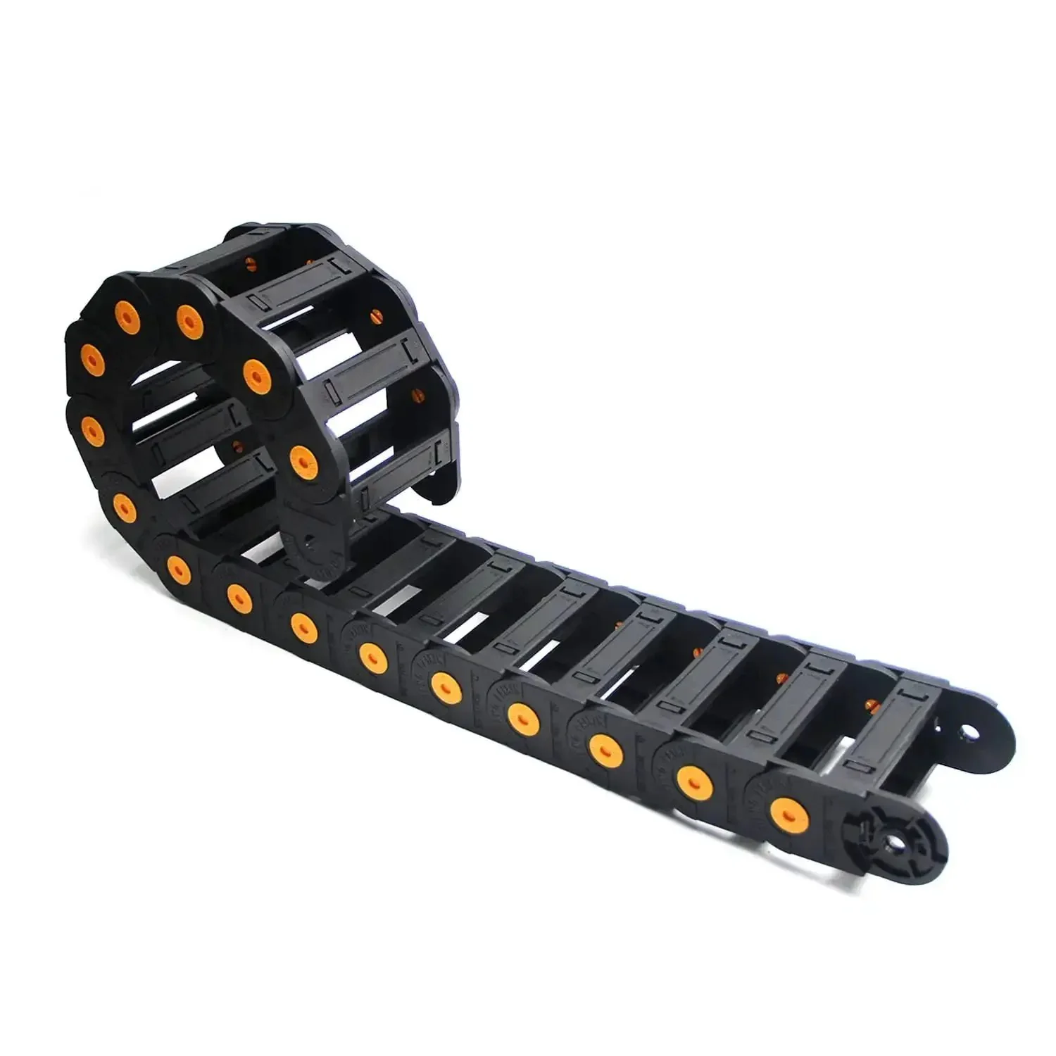 Open Type Drag Chain Cable Carrier With End Connectors For Electrical CNC Router Machines Internal 35x100mm Bend Radius R100 1 Meter Nylon Plastic Black Beefed-Up Durable Cable Raceway For Heavy Duty Wiring And Servo Cables