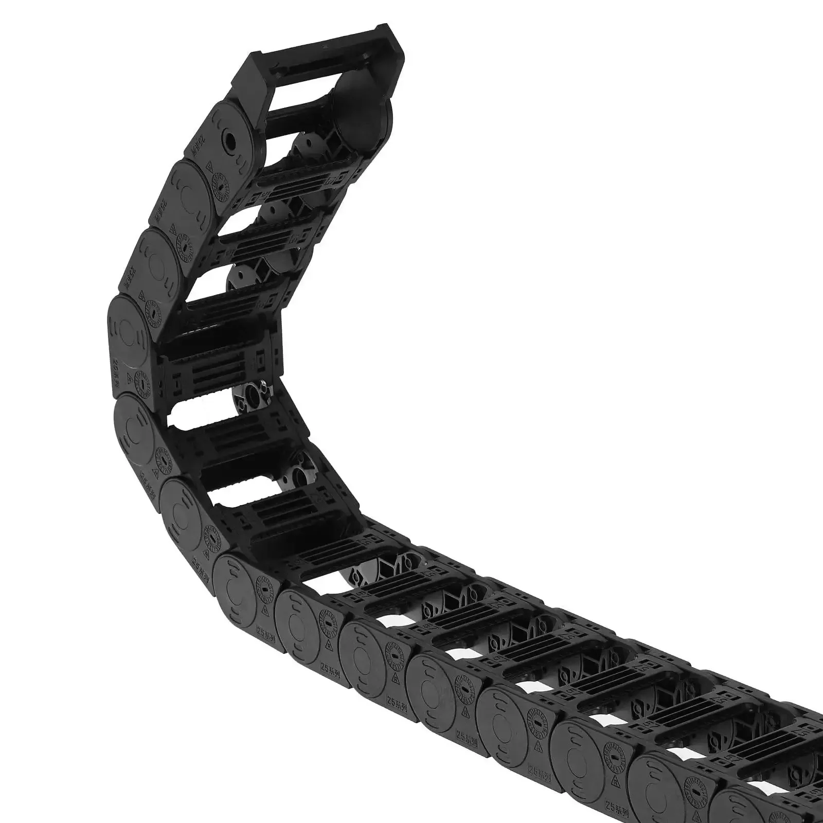 Open Type Drag Chain Cable Carrier With End Connectors 25x57mm Inner Size 1 Meter Plastic For Electrical CNC Router Machines Linkable For Long Runs Easy Cable Management That Keeps Wires Neat