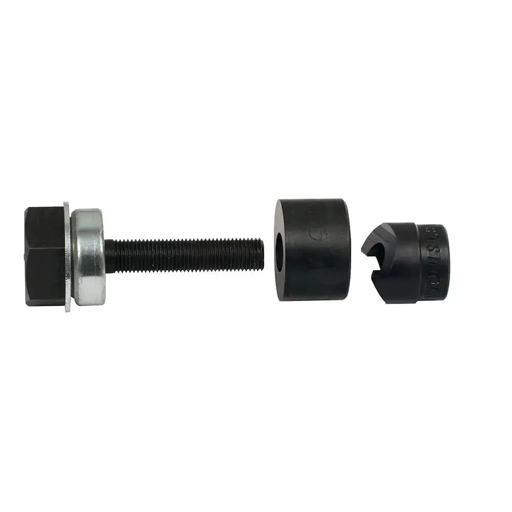 Optimized Design 10 Gauge Mild Steel Knockout Punch Set With Black Finish Half Inch Punch And Die Heavy Duty Build Reduces Wrench Effort Slugs Split For Easy Removal Cuts Aluminum Fiberglass And Plastic Includes Three Eighths Inch Draw Stud