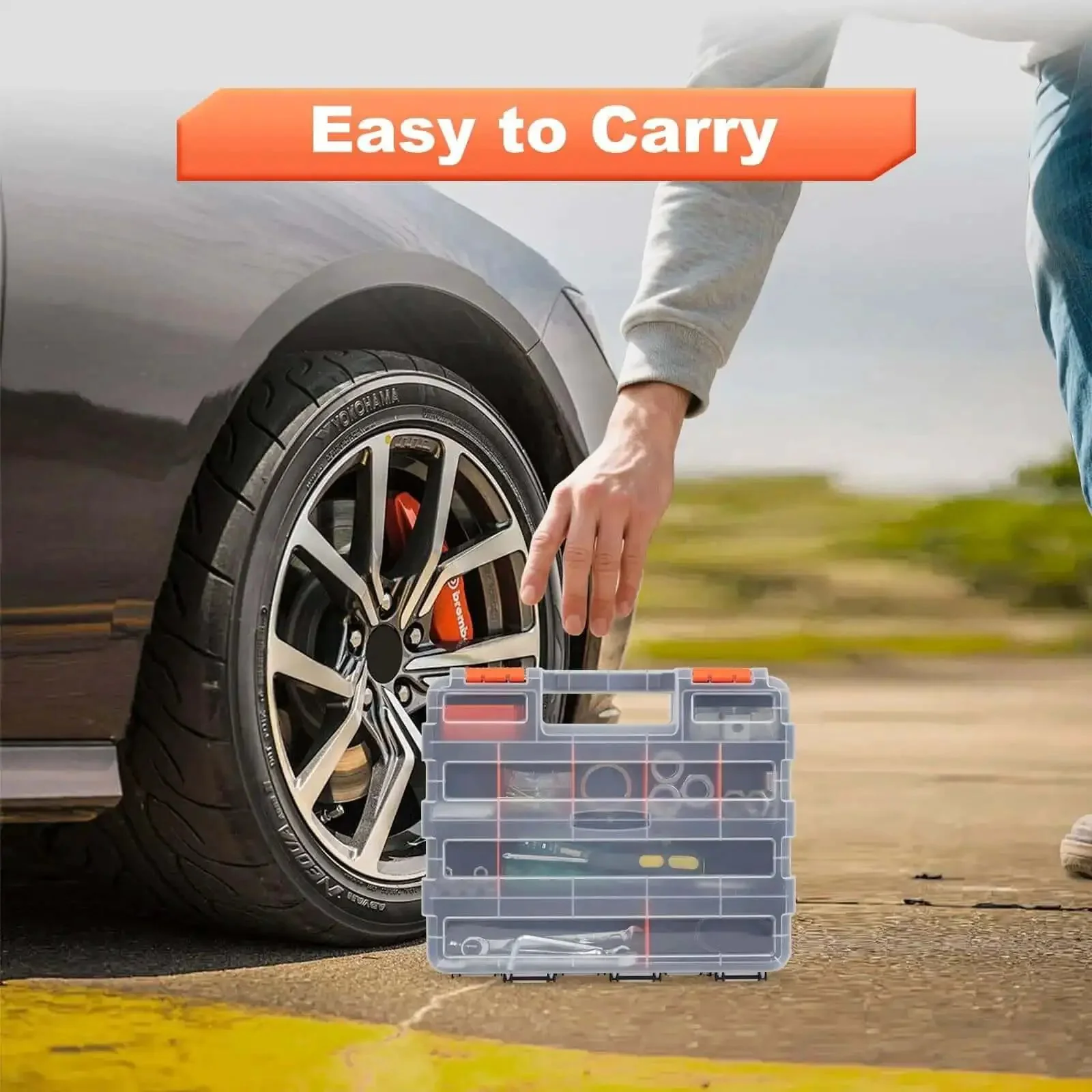 Orange 34 Compartments Double Sided Small Parts Organizer With Removable Dividers And Clear Lid Tackle Box For Hardware Screws Bolts Nails Nuts Beads Jewelry Storage - Image 2
