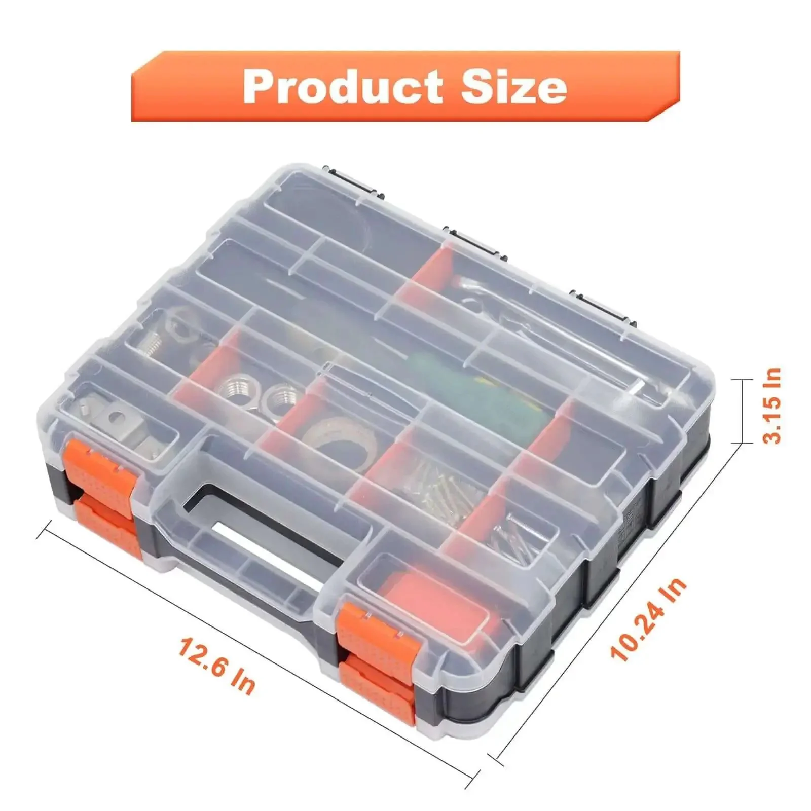 Orange 34 Compartments Double Sided Small Parts Organizer With Removable Dividers And Clear Lid Tackle Box For Hardware Screws Bolts Nails Nuts Beads Jewelry Storage - Image 7