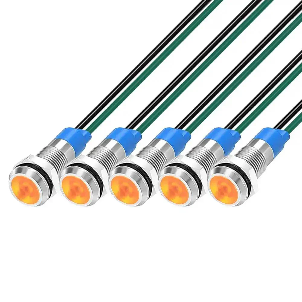 Orange LED Indicator Lights 3V To 9V DC Waterproof Panel Mount Signal Lamp Kit 5 Pack Energy Saving Anti Shock Corrosion Resistant Durable With Wire For DIY Electronics And Industrial Panels