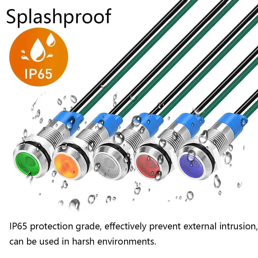 Orange LED Indicator Lights 3V To 9V DC Waterproof Panel Mount Signal Lamp Kit 5 Pack Energy Saving Anti Shock Corrosion Resistant Durable With Wire For DIY Electronics And Industrial Panels - Image 3