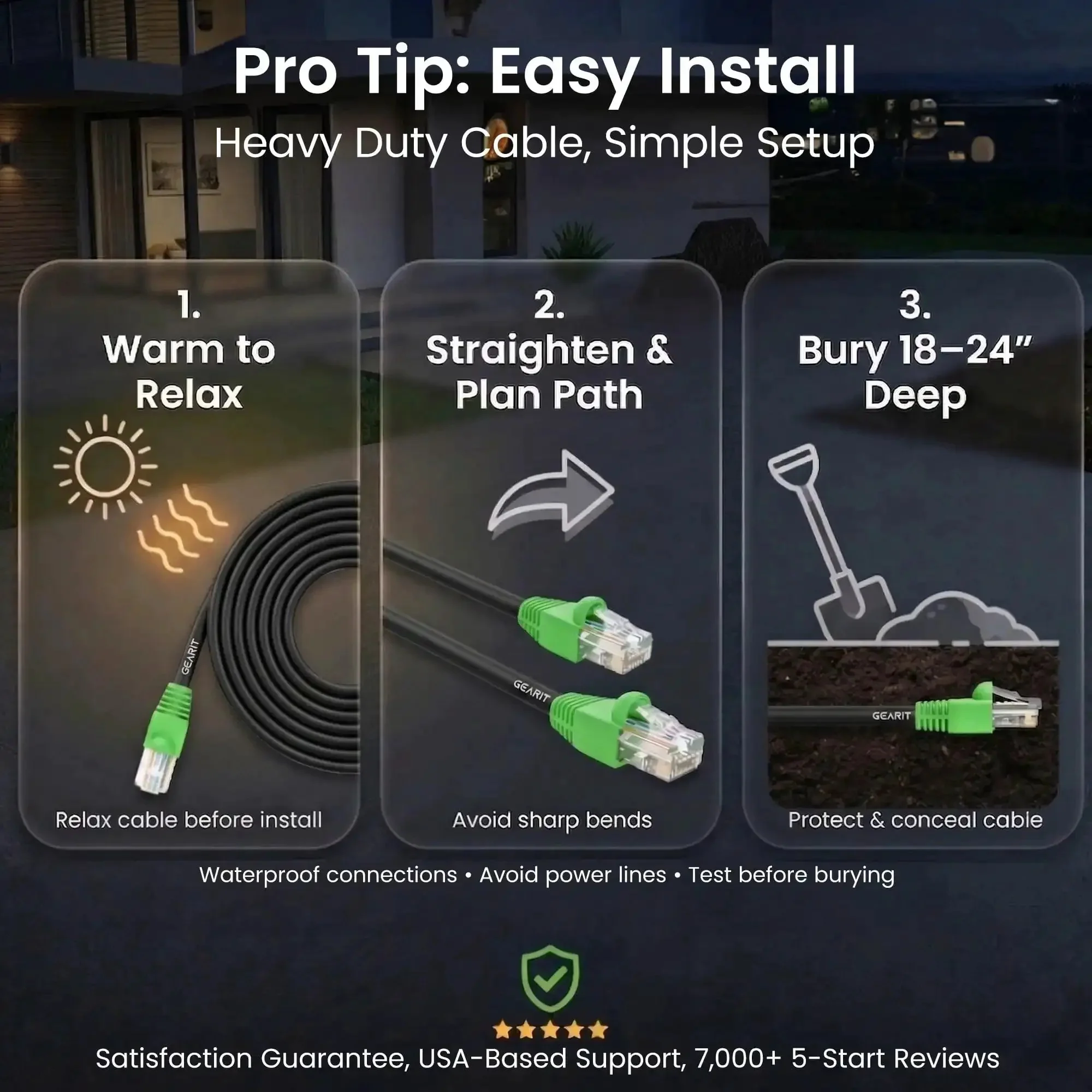 Outdoor Cat6 Ethernet Cable 200 Ft Direct Burial 24AWG High Speed Up To 10Gbps UV Resistant Waterproof Jacket CCA RJ45 Network Cable For Router Backyard Office Or Outdoor Install - Image 2