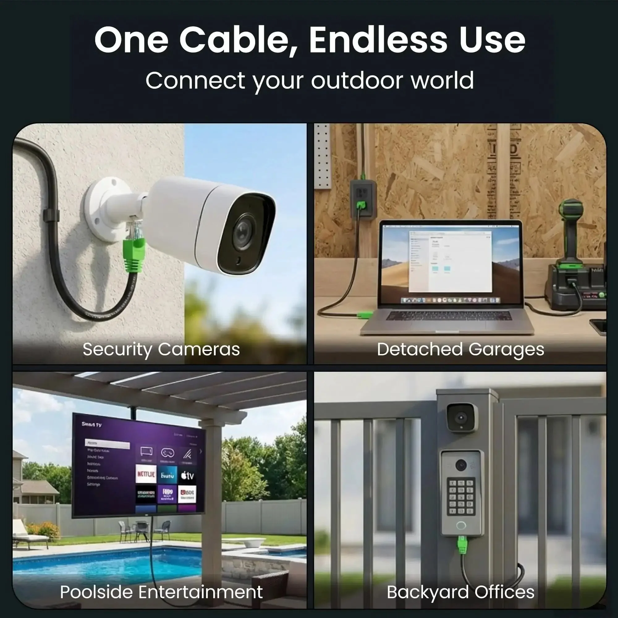 Outdoor Cat6 Ethernet Cable 200 Ft Direct Burial 24AWG High Speed Up To 10Gbps UV Resistant Waterproof Jacket CCA RJ45 Network Cable For Router Backyard Office Or Outdoor Install - Image 4