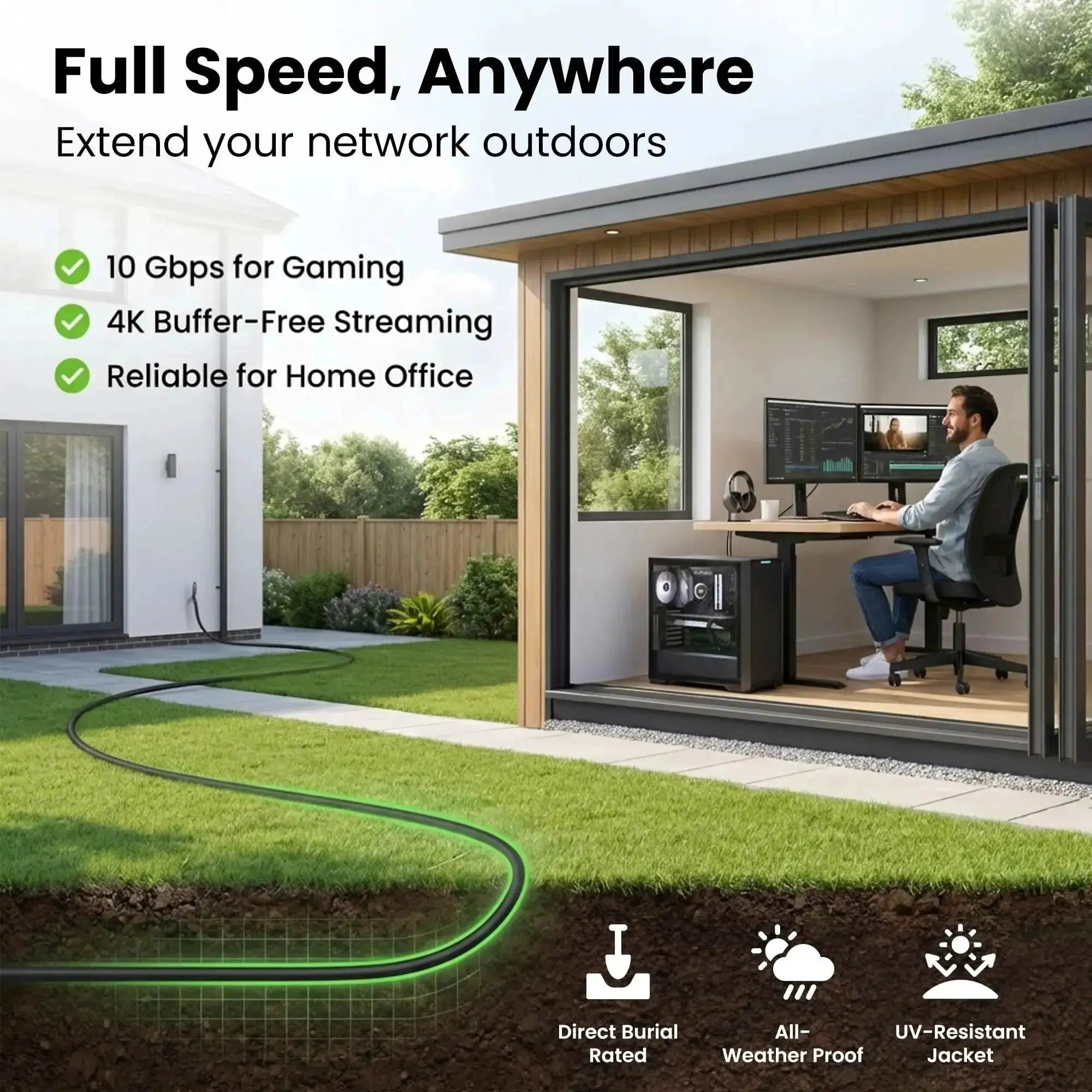 Outdoor Cat6 Ethernet Cable 200 Ft Direct Burial 24AWG High Speed Up To 10Gbps UV Resistant Waterproof Jacket CCA RJ45 Network Cable For Router Backyard Office Or Outdoor Install - Image 8