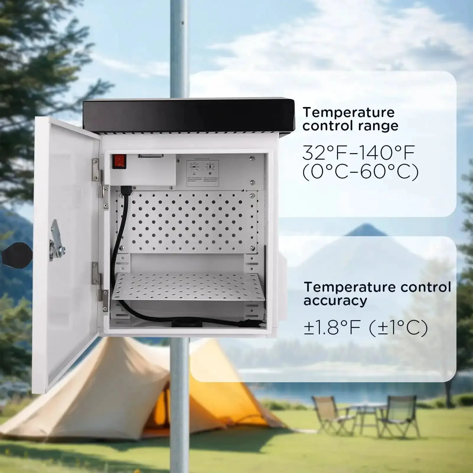 Outdoor Electrical Enclosure With Thermostat 100W Heater And 12W Fan IP65 Waterproof Galvanized Steel Cabinet For Telecom Power And Battery Systems Temperature Control From 32 To 140 Degrees Fahrenheit 15.9 By 13.4 By 9.6 Inches - Image 2