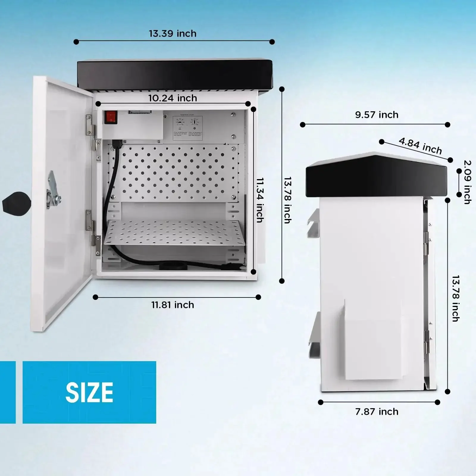 Outdoor Electrical Enclosure With Thermostat 100W Heater And 12W Fan IP65 Waterproof Galvanized Steel Cabinet For Telecom Power And Battery Systems Temperature Control From 32 To 140 Degrees Fahrenheit 15.9 By 13.4 By 9.6 Inches - Image 3