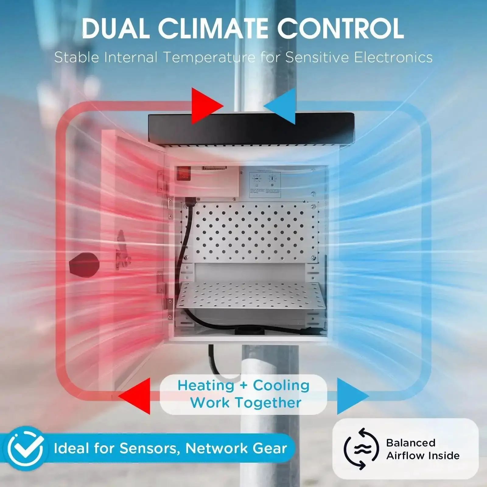 Outdoor Electrical Enclosure With Thermostat 100W Heater And 12W Fan IP65 Waterproof Galvanized Steel Cabinet For Telecom Power And Battery Systems Temperature Control From 32 To 140 Degrees Fahrenheit 15.9 By 13.4 By 9.6 Inches - Image 5