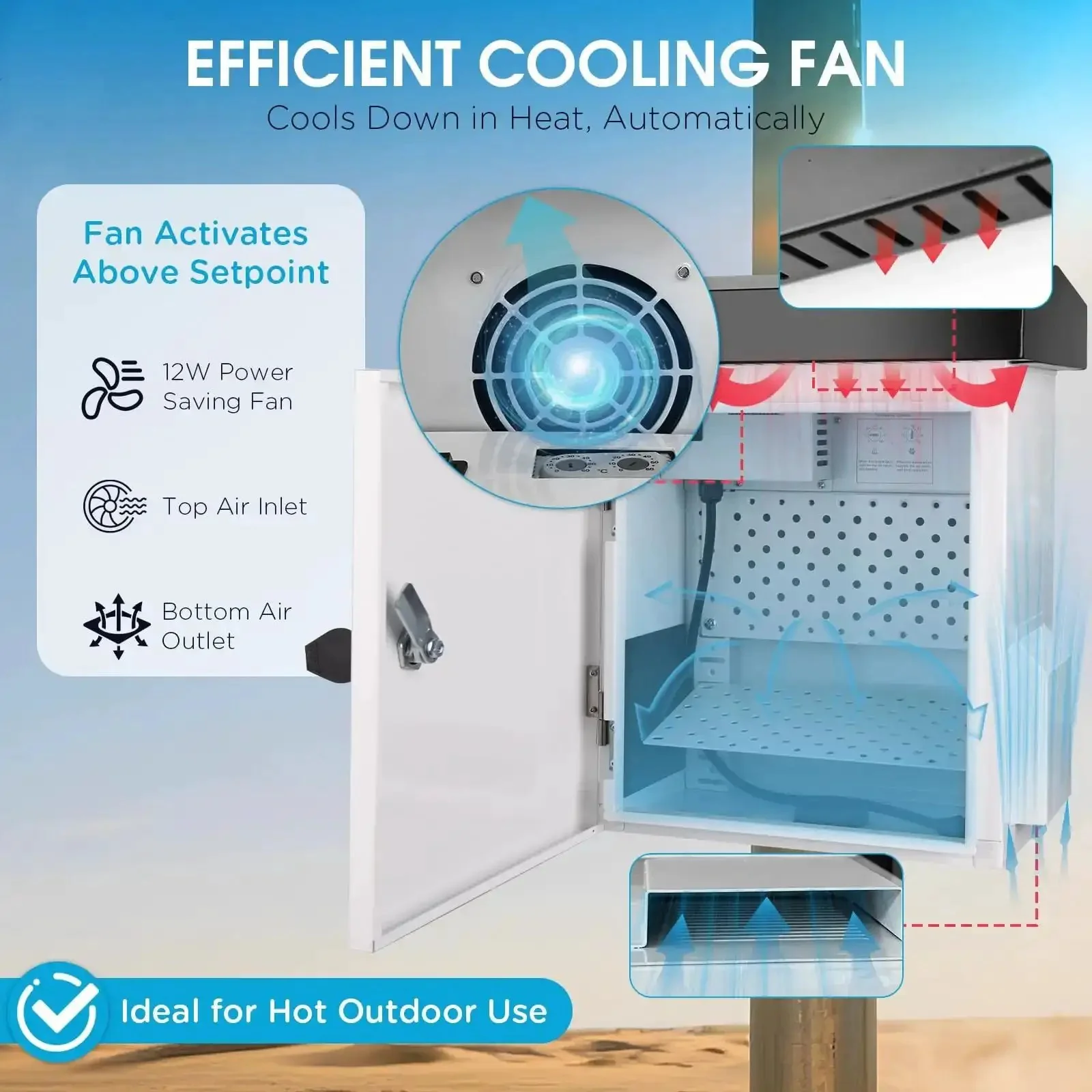 Outdoor Electrical Enclosure With Thermostat 100W Heater And 12W Fan IP65 Waterproof Galvanized Steel Cabinet For Telecom Power And Battery Systems Temperature Control From 32 To 140 Degrees Fahrenheit 15.9 By 13.4 By 9.6 Inches - Image 7
