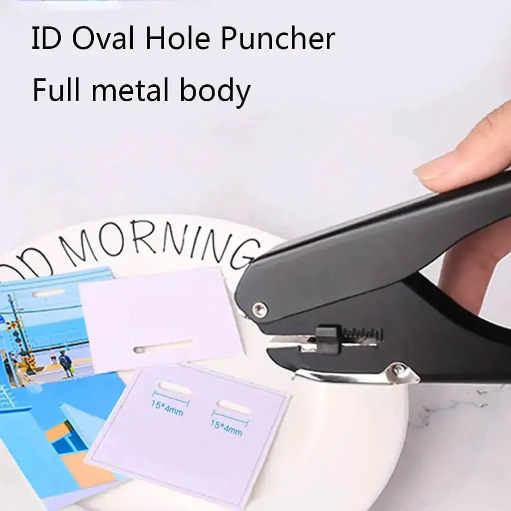 Oval Hole Puncher For Office Use 10 Sheet Capacity Adjustable Paper Depth Heavy Duty Metal Body With Positioning Scale Built In Storage Bin For Work Permit Cards Black Finish Easy To Use And Built To Last - Image 2