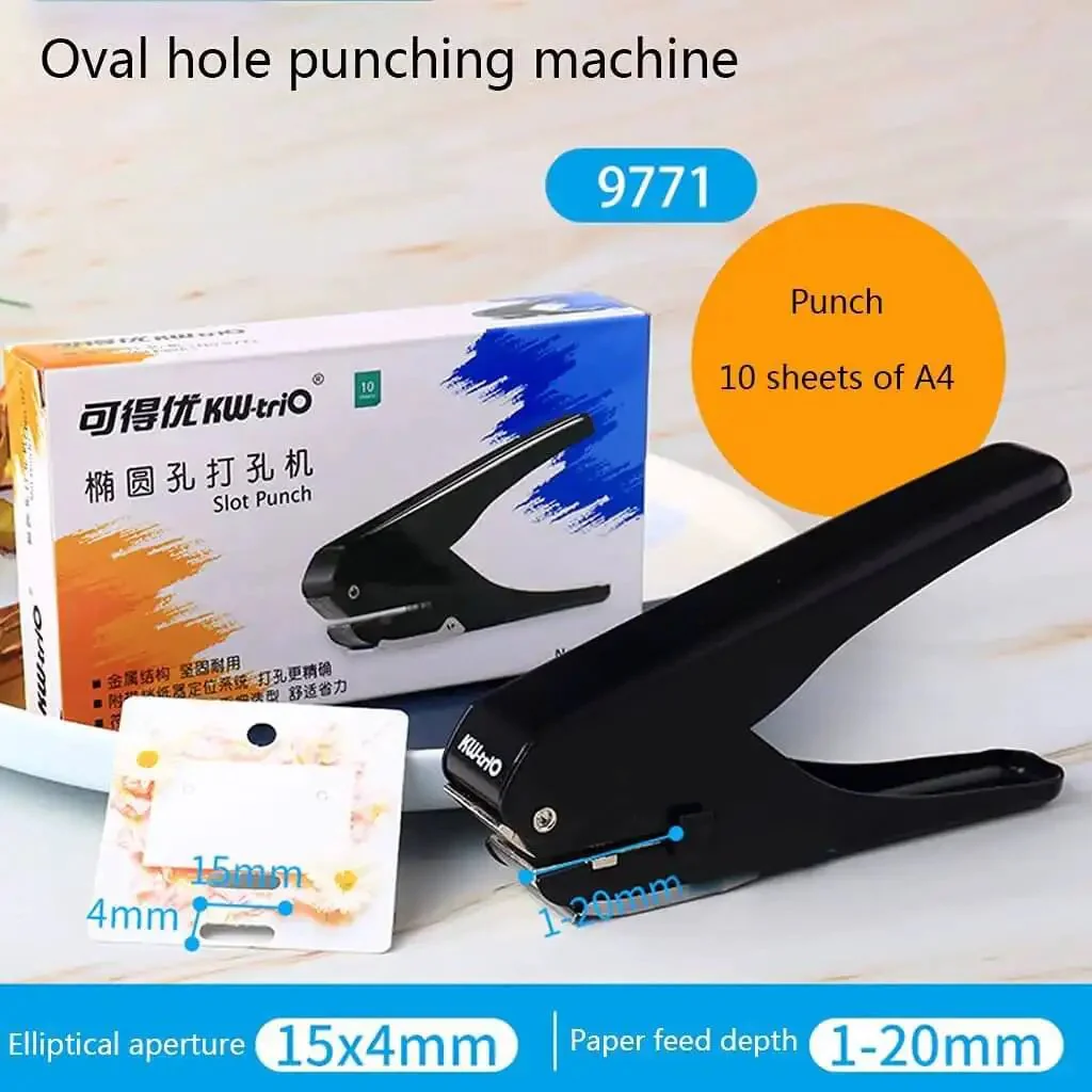 Oval Hole Puncher For Office Use 10 Sheet Capacity Adjustable Paper Depth Heavy Duty Metal Body With Positioning Scale Built In Storage Bin For Work Permit Cards Black Finish Easy To Use And Built To Last - Image 5