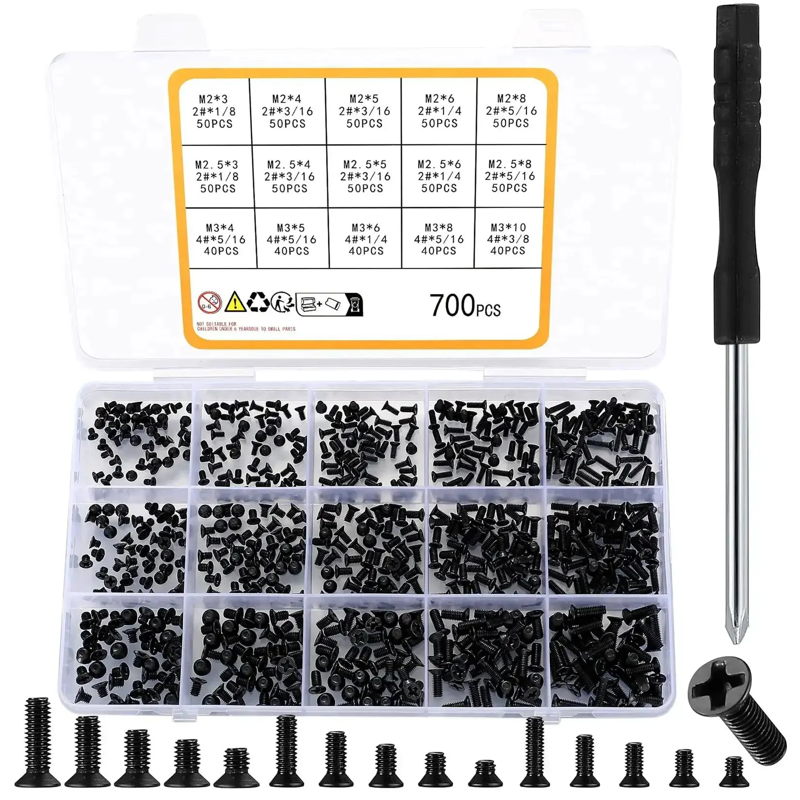Over 700 Pcs Flat Head Machine Screws Assortment Kit With Phillips Countersunk Bolts In Sizes Two And Four For HDD SSD Hard Drives PC Case Fans And Motherboard Black Alloy Steel Durable Build Kit For PC Builders And Enthusiasts