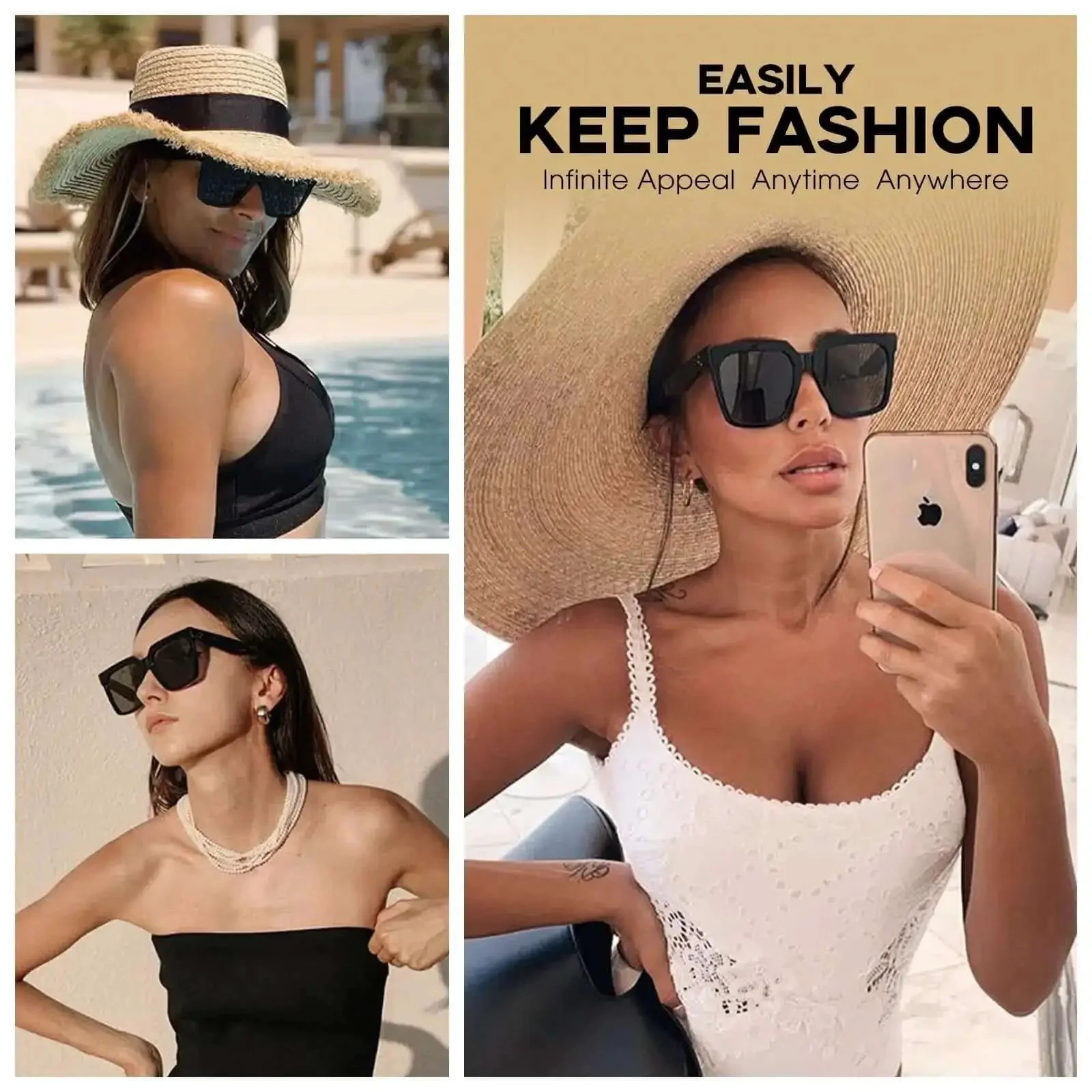 Oversized Square Sunglasses For Women Large Wide Frame Dark Frame Black MS51917 Must Have Trendy Retro Cool Classic Shades With UV400 Protection And Lightweight Metal Accents For All Day Wear - Image 5