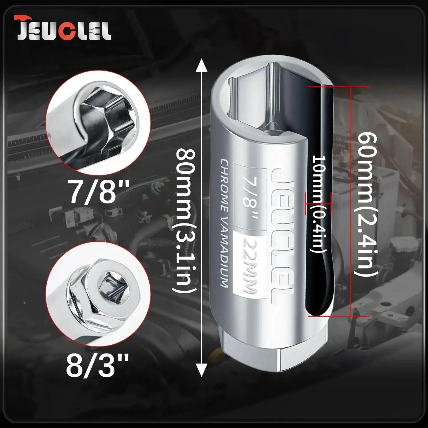 Oxygen Sensor Socket 22mm 7/8 Inch 3/8 Drive Offset O2 Sensor Removal Tool With Side Wire Cutout Fits All Vehicles A Must Have For Quick Easy Car Truck SUV And Diesel Work - Image 2