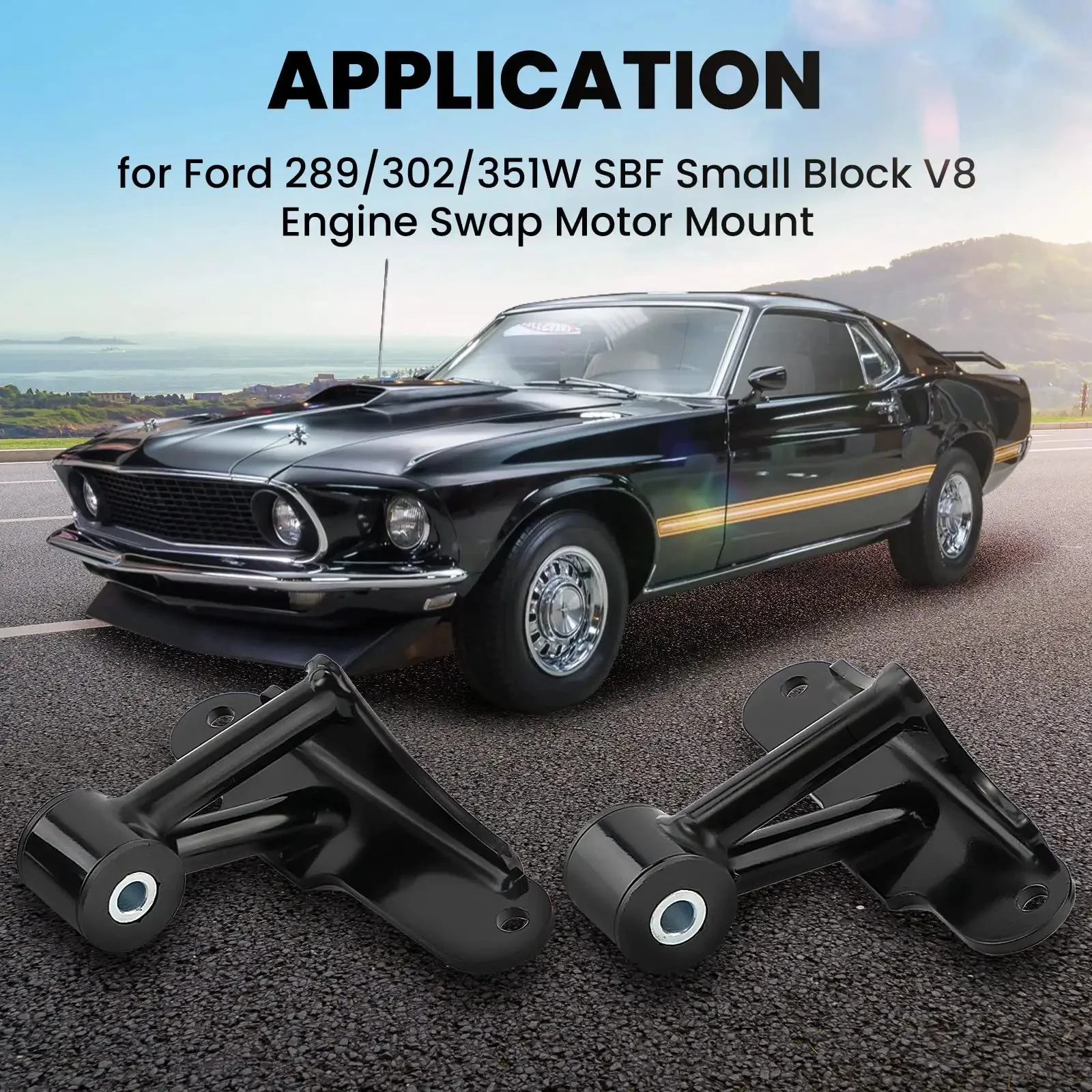 Pair Weld In Engine Swap Motor Mounts Kit For Ford SBF Small Block V8 289 302 351W Black Front Position Heavy Duty Includes Two Mounts And Four Plates Per Side Ready To Install No Fuss - Image 8