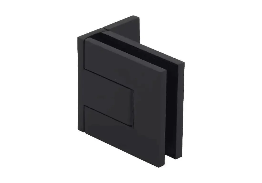Palermo Matte Black Adjustable Wall Mount Offset Back Plate Hinge for Glass Doors Fits Three Eighths Inch And One Half Inch Glass, Adjustable Closing Position, Built To Last And Handles Up To 39 Inch Wide Doors With Two Hinges
