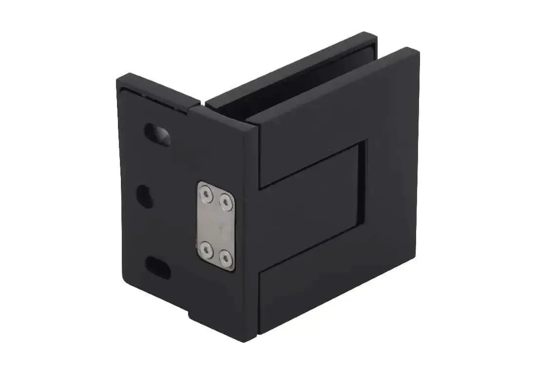 Palermo Matte Black Adjustable Wall Mount Offset Back Plate Hinge for Glass Doors Fits Three Eighths Inch And One Half Inch Glass, Adjustable Closing Position, Built To Last And Handles Up To 39 Inch Wide Doors With Two Hinges - Image 2