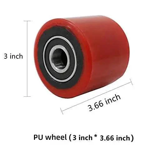 Pallet Jack Roller Wheels With Bearing, 3 Inch By 3 Point 7 Inch, 95A Red Polyurethane, Heavy Duty Replacement Pair For Manual Pallet Jack, Fits A-1006 A-1007 A-1031-A - Image 2