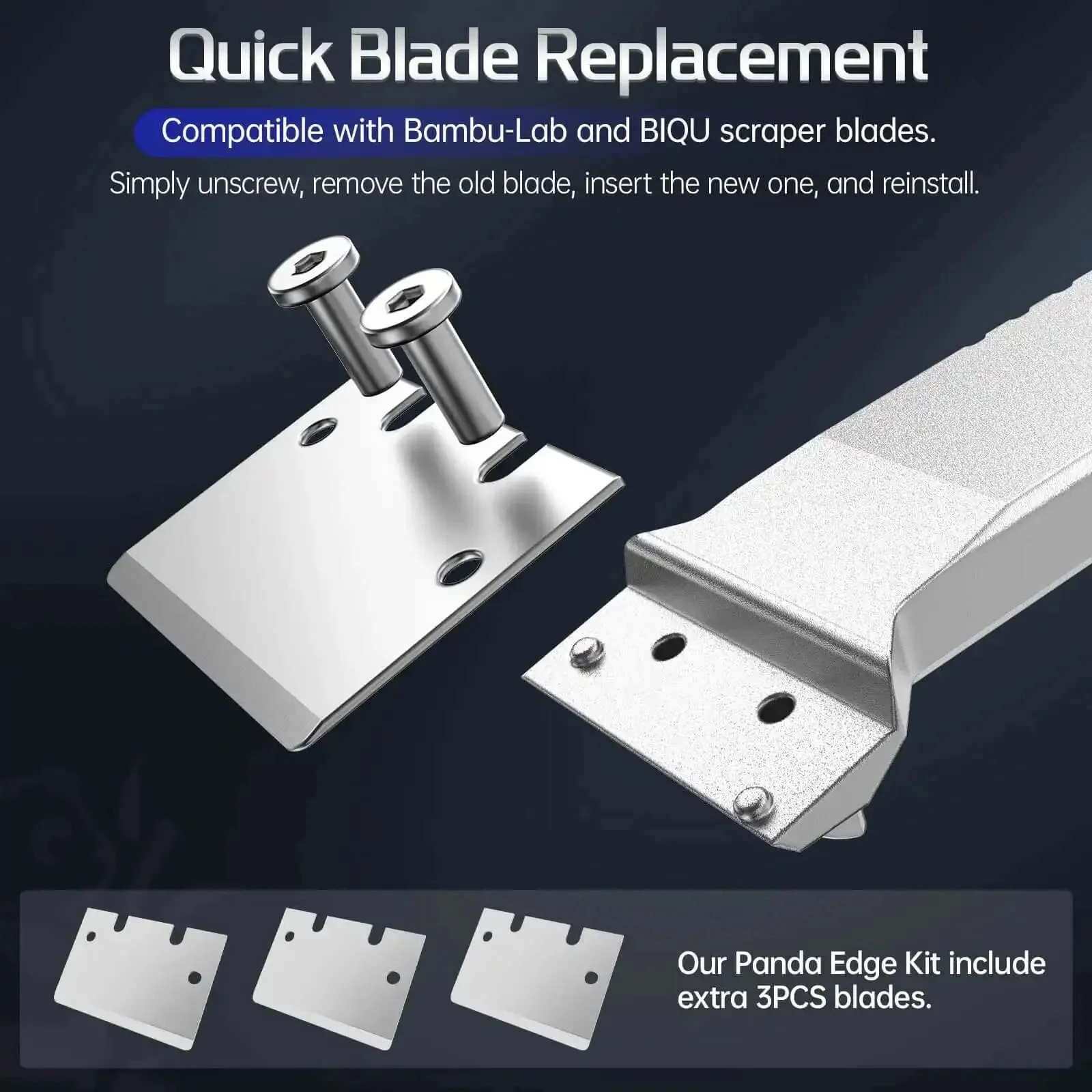 Panda Edge All Metal 3D Printer Scraper Kit With 3 SK5 Steel Blades Comfortable Grip Handle CNC Machined 6061 Aluminum Alloy Threaded Connection For Wear Resistance Compatible With Bambu Lab Blades Heavy Duty Removal Tool - Image 7