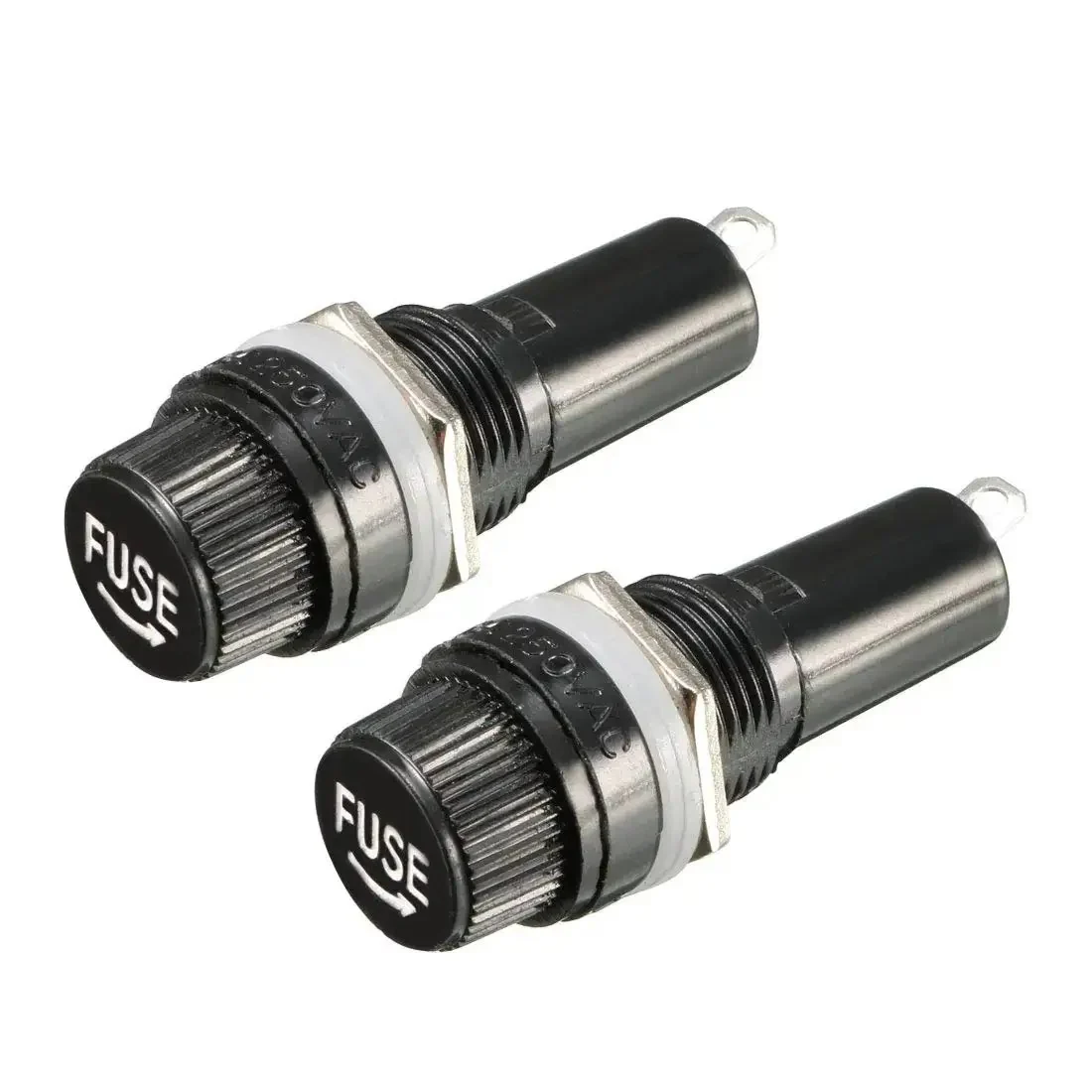 Panel Mounted Fuse Holder 6mm X 30mm For 6x30mm Fuses 10A 250V Screw Cap And Solder Lug Terminals Black Plastic And Metal Construction Rugged 2 Pack For Radios And Stereos Electrical Projects