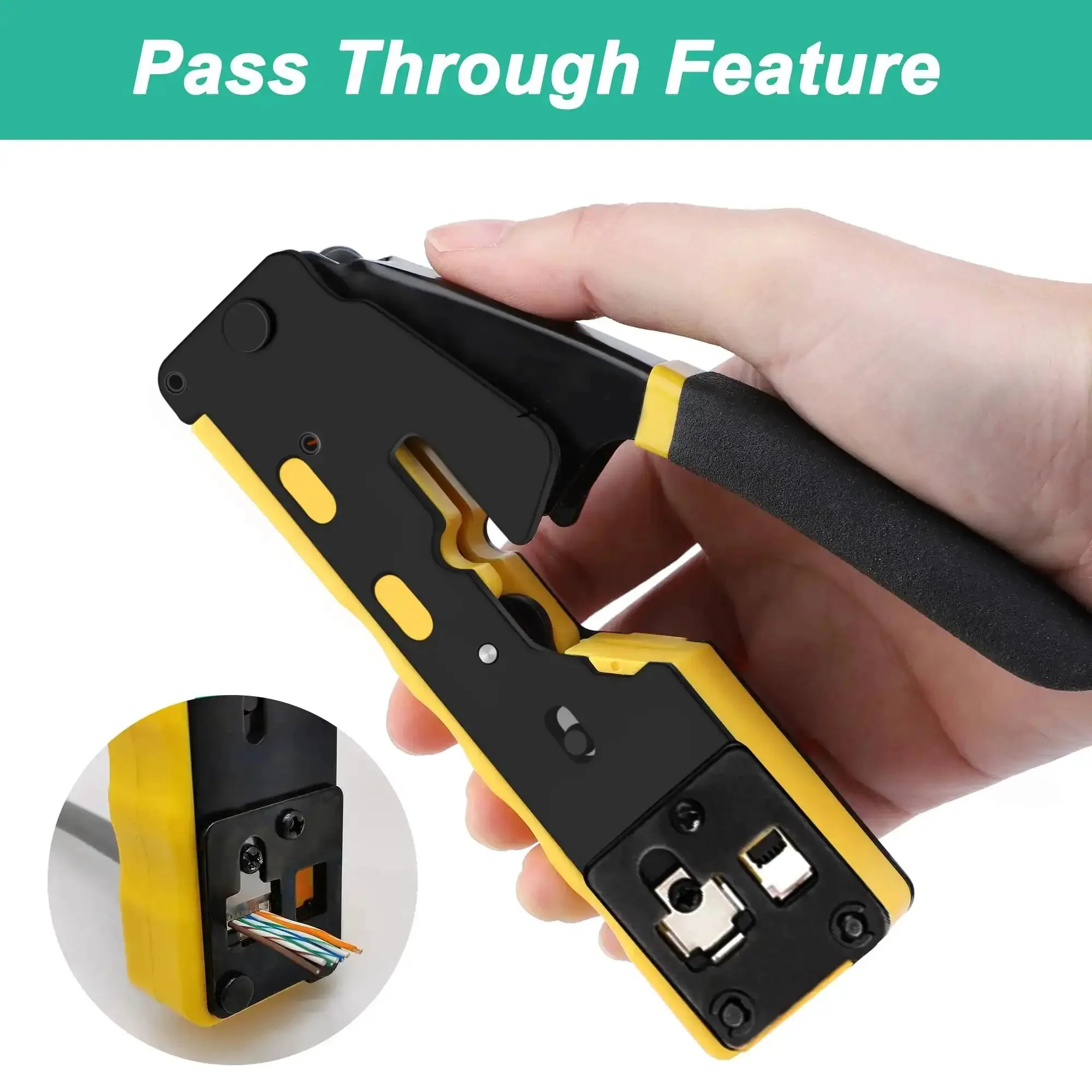 Pass Through RJ45 Crimp Tool Kit With Cable Tester For Cat6 Cat6a Cat5e Cat5 Ethernet Connectors Includes RJ45 Boot Covers Mini Stripper Blades And Cable Ties For Quick Clean Crimps - Image 4