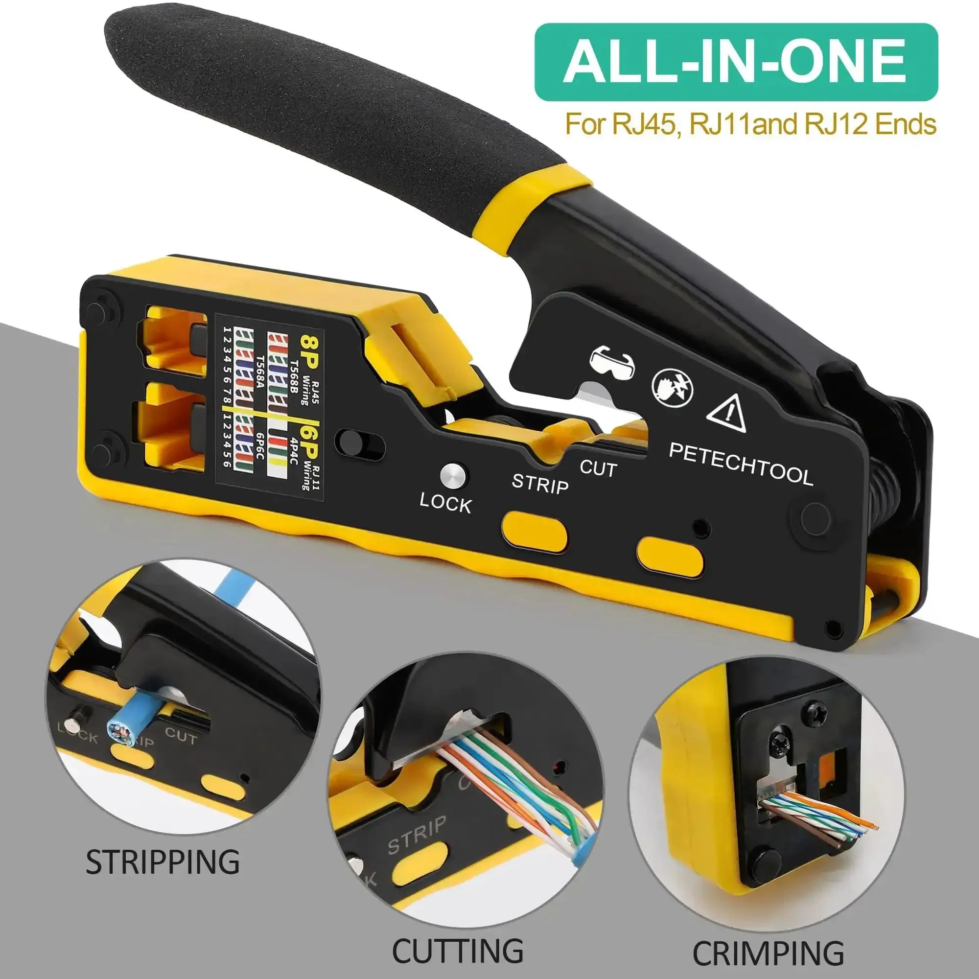 Pass Through RJ45 Crimp Tool Kit With Cable Tester For Cat6 Cat6a Cat5e Cat5 Ethernet Connectors Includes RJ45 Boot Covers Mini Stripper Blades And Cable Ties For Quick Clean Crimps - Image 6