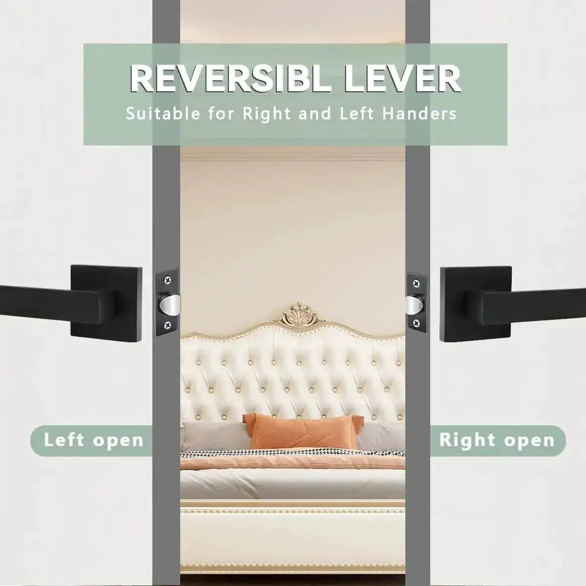 Passage Door Levers Set In Black Heavy Duty Keyless Door Handles Square Non Locking Design Reversible For Right Or Left Handed Use 3 Pack Ideal For Closets Hallways And Conference Rooms - Image 3