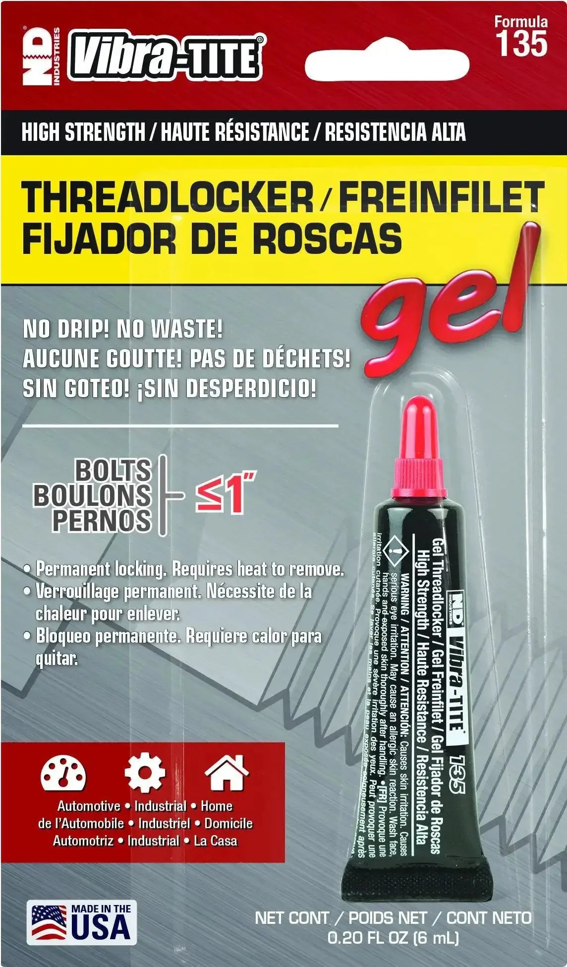 Permanent Strength Gel Anaerobic Thread Locker For High Vibration Applications, Locks Threads, Seals Fasteners, Prevents Loosening And Leakage, Beats Lock Washers, Rust Lock, Ideal For Automotive, Industrial Equipment