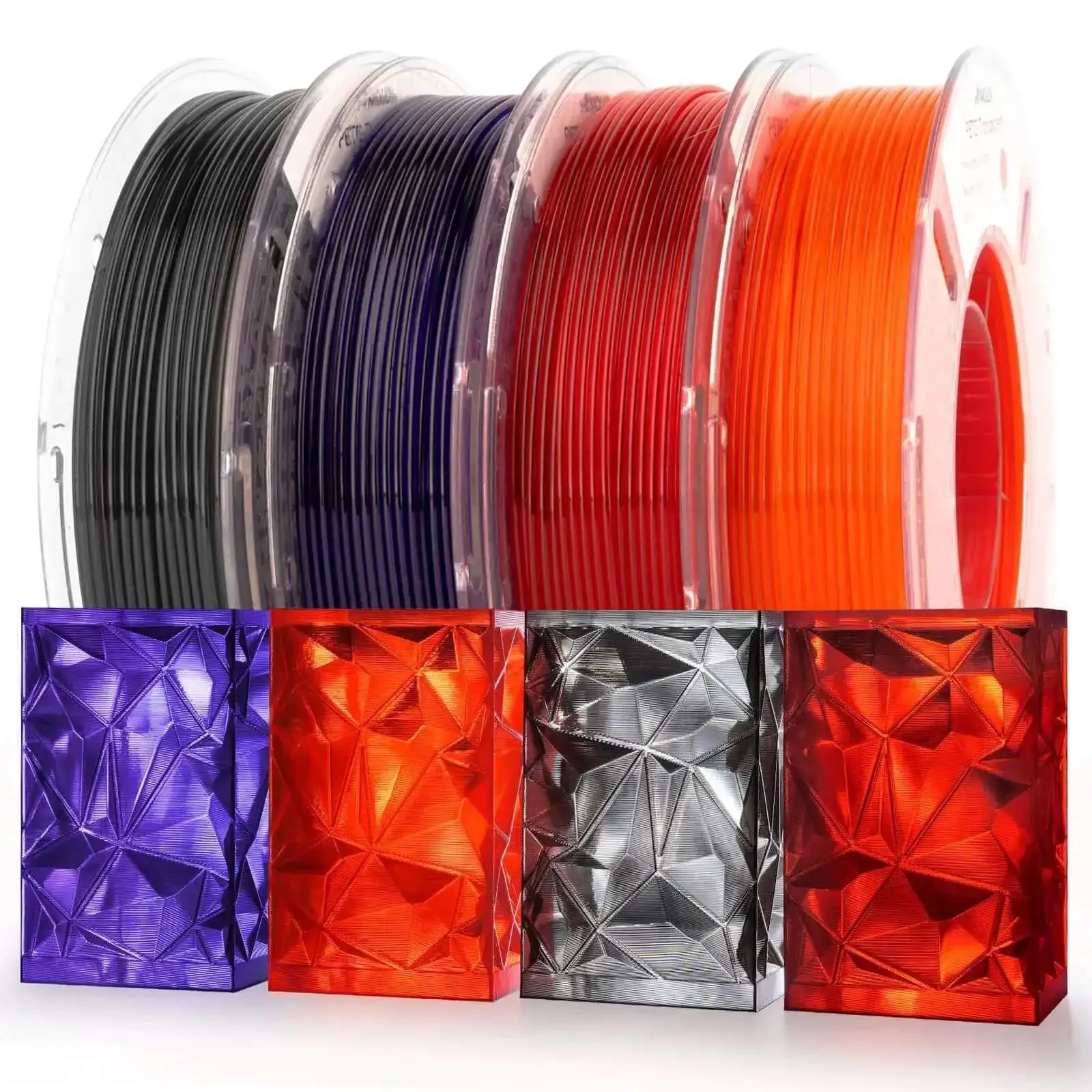 PETG 1.75mm Filament Bundle Four 250g Spools Translucent Multicolor Black Purple Red Orange Dope Print Easy Print High Strength Toughness Great Layer Adhesion For Durable Parts And Quick Prototyping