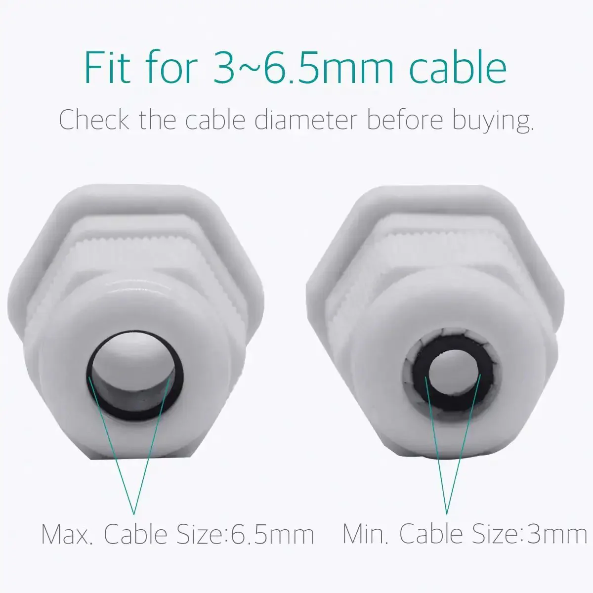 PG7 Cable Gland Kit 20 Pieces White Nylon Waterproof Wire Glands Connector Fitting For 3mm To 6.5mm Cables With Four Part Design Lock Nut Main Unit Seal And Sealing Nut Dust Proof And Easy Install - Image 6