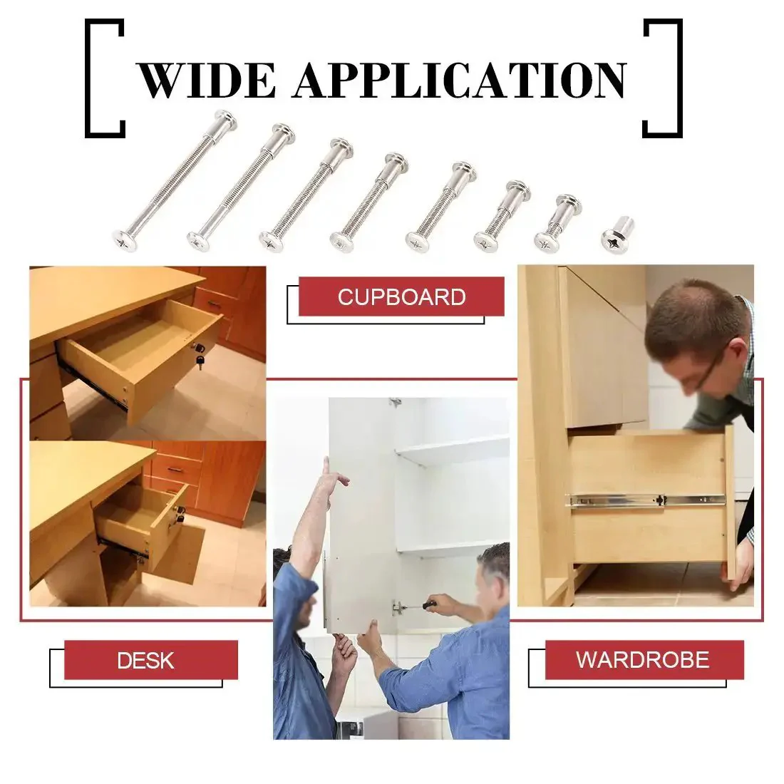 Phillips Countersunk M6 Screws Set 20, 30, 40, 50, 60, 70, 80mm Assorted Bolts Dowel Barrel Nuts Hardware Kit For Furniture Fitting And DIY Projects Ideal For Cabinets And Furniture - Image 3