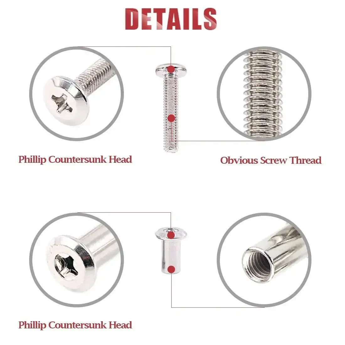 Phillips Countersunk M6 Screws Set 20, 30, 40, 50, 60, 70, 80mm Assorted Bolts Dowel Barrel Nuts Hardware Kit For Furniture Fitting And DIY Projects Ideal For Cabinets And Furniture - Image 6