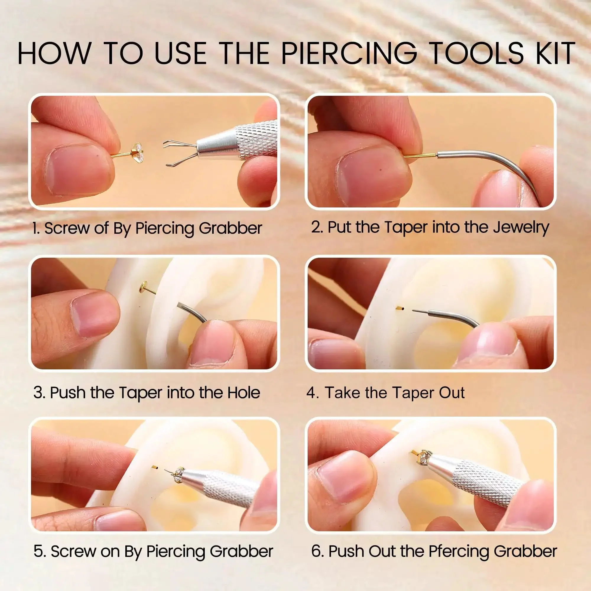 Piercing Taper Grabber Reacher Tool Set For Flat Back Earrings Applicator 14G 16G 18G 20G Stainless Steel Threadless Insertion Pin Kit For Ear Nose Lip - Image 2