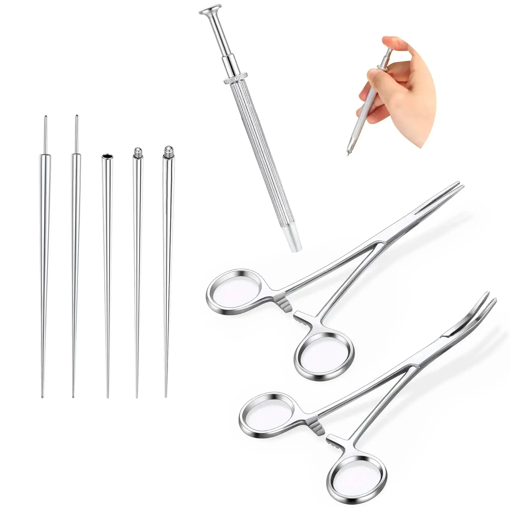 Piercing Taper Pliers Ball Grabber Tool Kit For Hassle-Free Jewelry Changes Curved And Straight Forceps Stainless Steel Flat Back Insertion Tool Threadless Body Piercing Kit For Ear Nose Lip 8 Piece Set