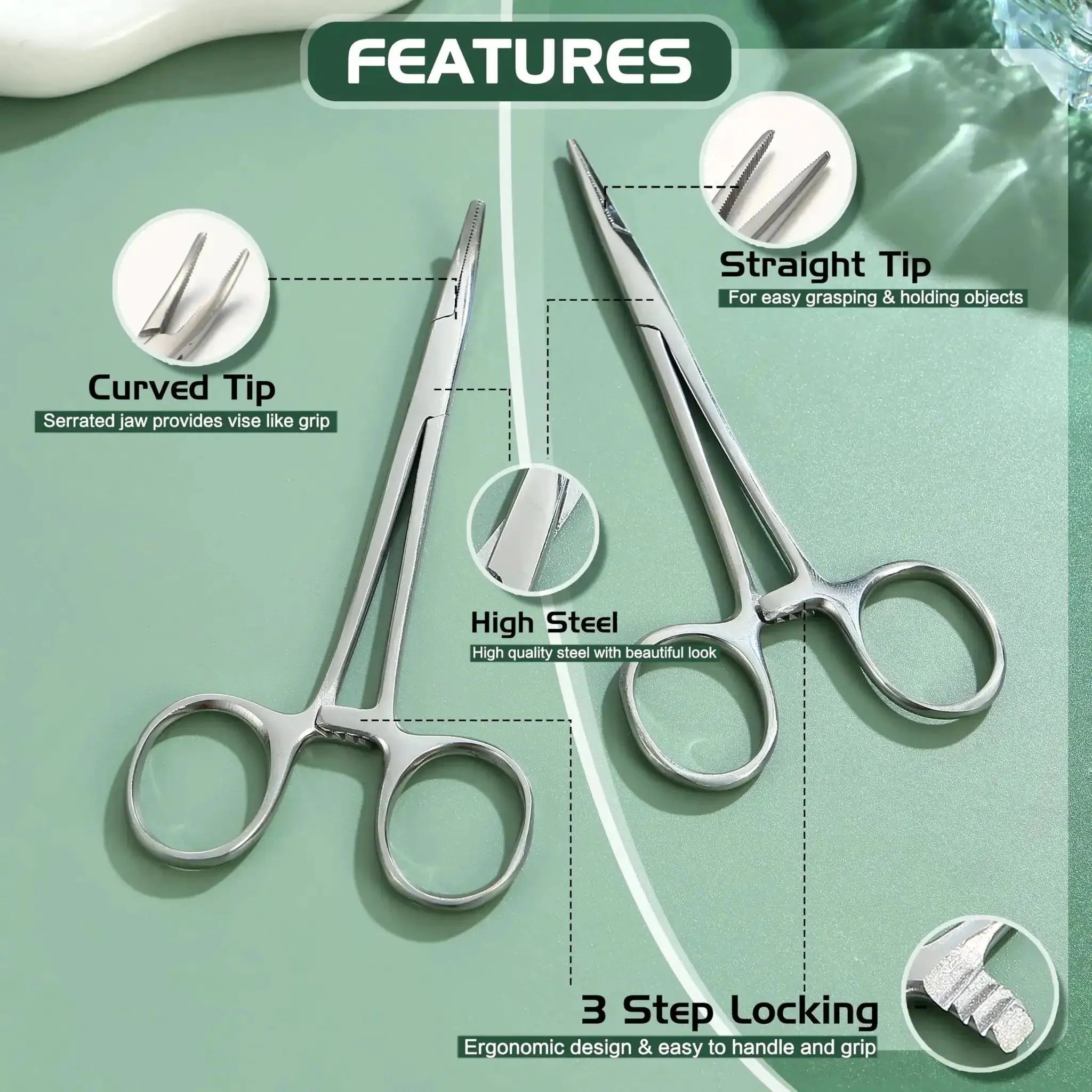 Piercing Taper Pliers Ball Grabber Tool Kit For Hassle-Free Jewelry Changes Curved And Straight Forceps Stainless Steel Flat Back Insertion Tool Threadless Body Piercing Kit For Ear Nose Lip 8 Piece Set - Image 6