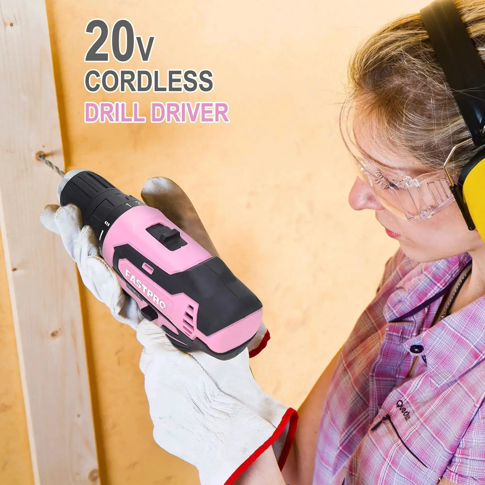 Pink 232-Piece Drill Set With 20V Cordless Drill Driver And Home Tool Kit For Women, Ladies Repair Kit With 12-Inch Storage Bag, Hammer, Pliers, Wrenches, Sockets And More Basic Tools - Image 6