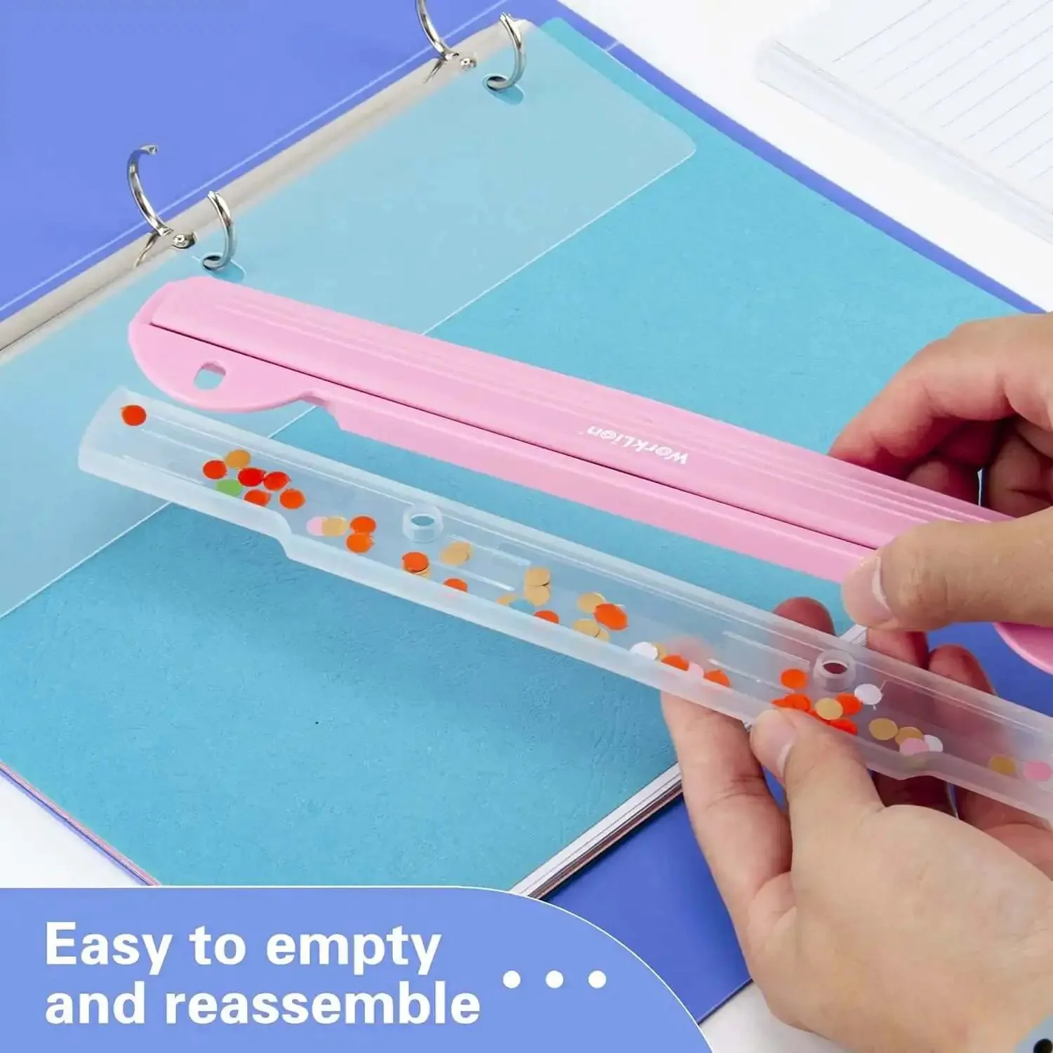 Pink 3 Hole Binder Punch, Compact Desk Tool With 5 Sheet Capacity, Includes 10 Inch Ruler, Paper Chip Tray, And Paper Line Up Guide, Portable Office And School Essential For Professors, Teachers, Students And Busy Professionals - Image 4