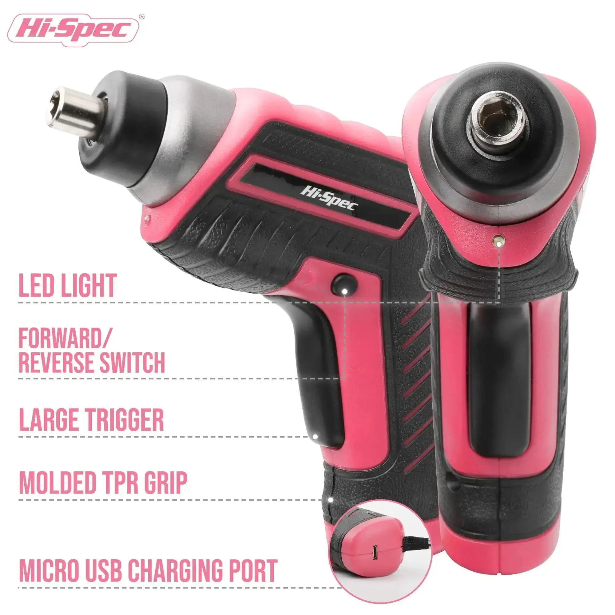 Pink 35 Piece Cordless Tool Kit With 3.6V USB Electric Screwdriver Set For Women, Lightweight Home Repair Kit With Multiple Bits For Easy Furniture Assembly And Quick Screwdriving - Image 6