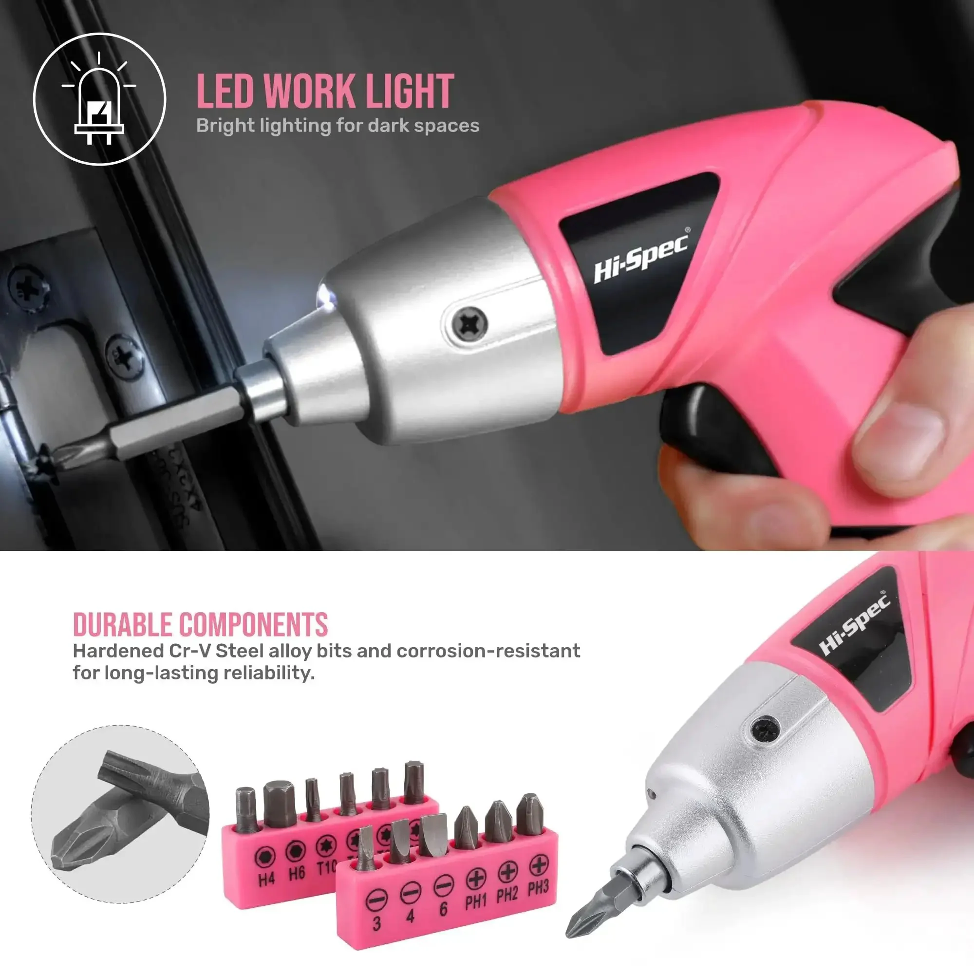 Pink Cordless Electric Screwdriver Kit For Quick Home Repairs And DIY, Ultra Lightweight Under 1 Lb Power Screwdriver Set With 19 Pieces, Compact Tool Kit For Small Fixes, Perfect Housewarming Gift For Handy Folks - Image 5