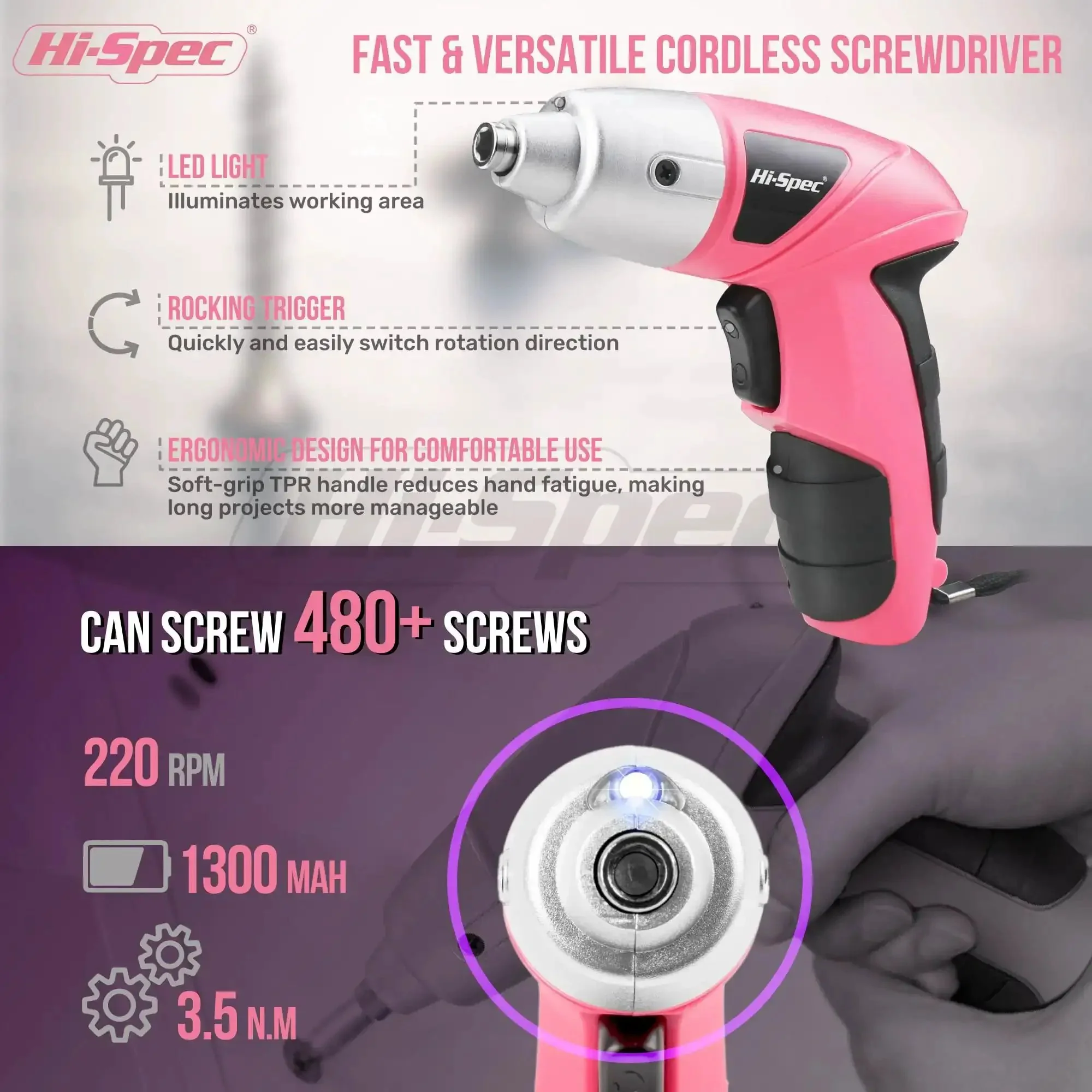 Pink Cordless Electric Screwdriver Kit For Quick Home Repairs And DIY, Ultra Lightweight Under 1 Lb Power Screwdriver Set With 19 Pieces, Compact Tool Kit For Small Fixes, Perfect Housewarming Gift For Handy Folks - Image 6
