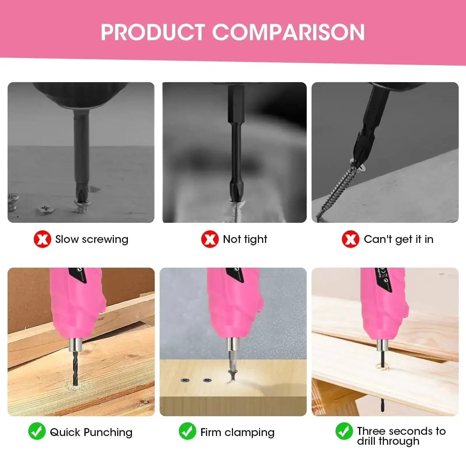 Pink Cordless Mini Screwdriver Kit With 3.7V Rechargeable Power, 47-Piece Driver Bit Set, 3Nm Electric Torque, 220 RPM No-Load, Two-Position Handle, Flexible Shaft, LED Light, Portable DIY Tool For Home Projects And Quick Fixes - Image 2
