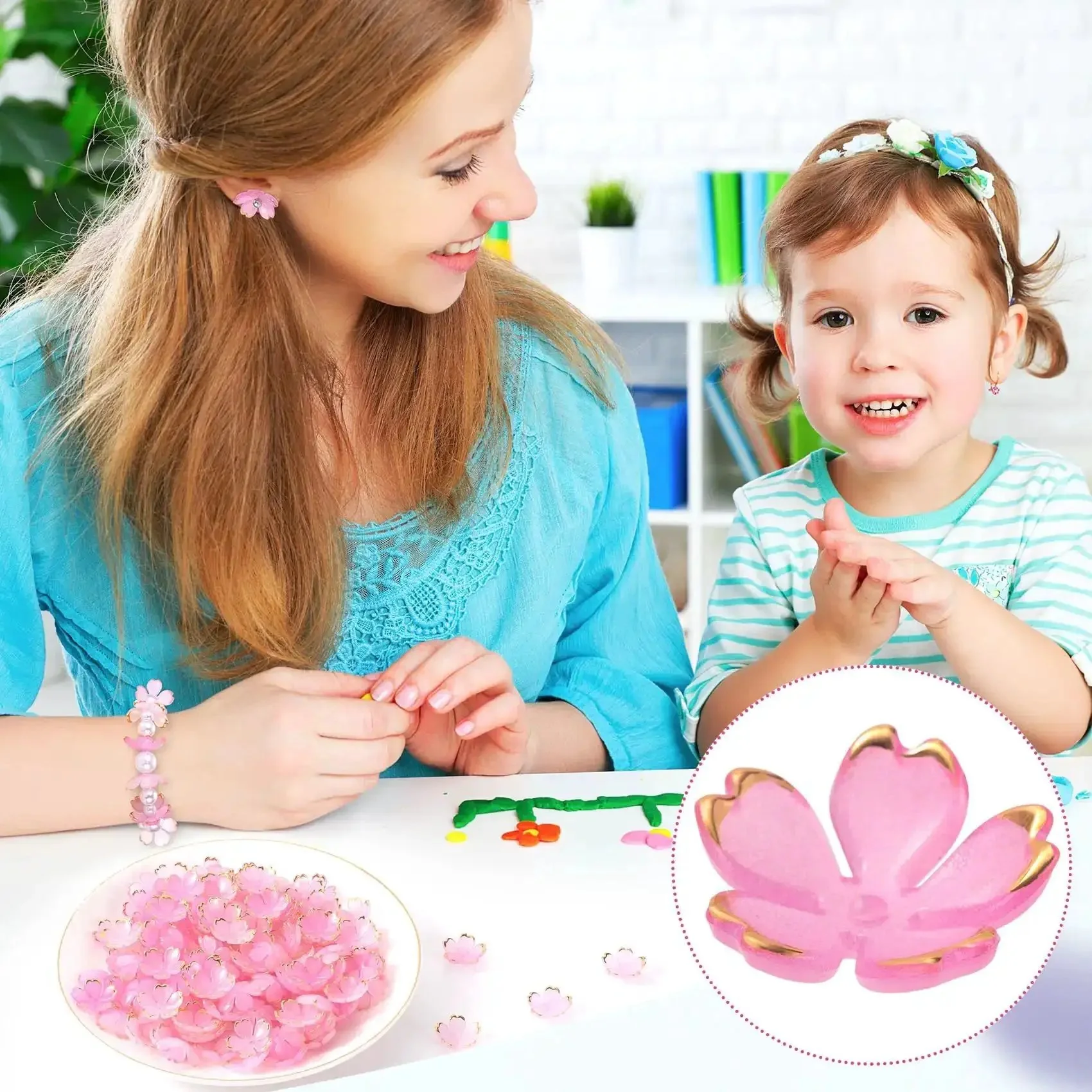 Pink Gradient Cherry Blossom Bead Set, 100 Pcs 5-Petal Acrylic Flower Beads, Mini Spacers For Bracelets, Earrings, Jewelry Making, Hair Accessories, Halloween And Christmas DIY Craft Supplies - Image 4