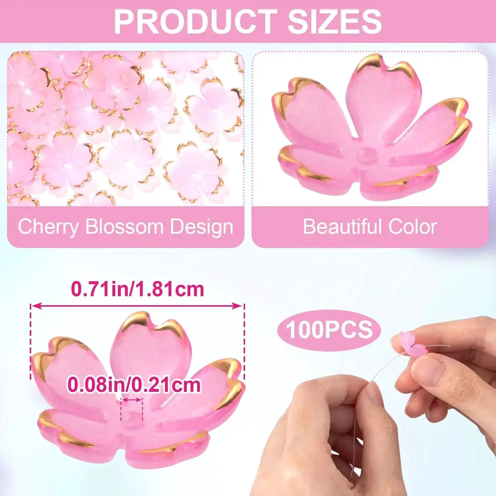 Pink Gradient Cherry Blossom Bead Set, 100 Pcs 5-Petal Acrylic Flower Beads, Mini Spacers For Bracelets, Earrings, Jewelry Making, Hair Accessories, Halloween And Christmas DIY Craft Supplies - Image 7